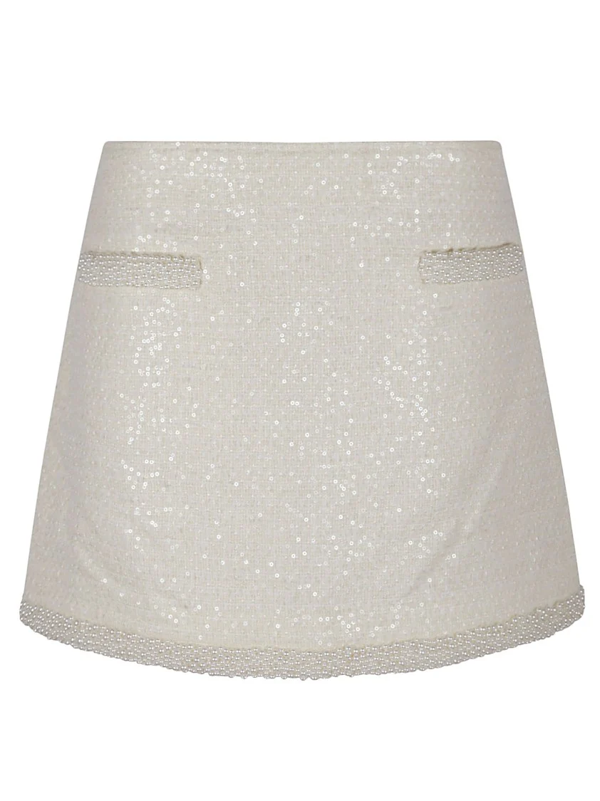 Cream Boucle Pearl Trim Mini Skirt