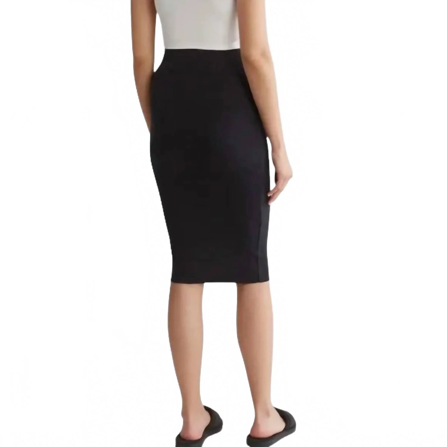 Rib Midi Pencil Skirt In Black