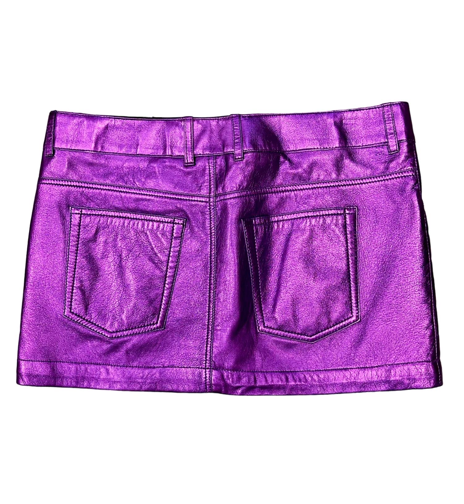 Metallic Leather Skirt In Violet