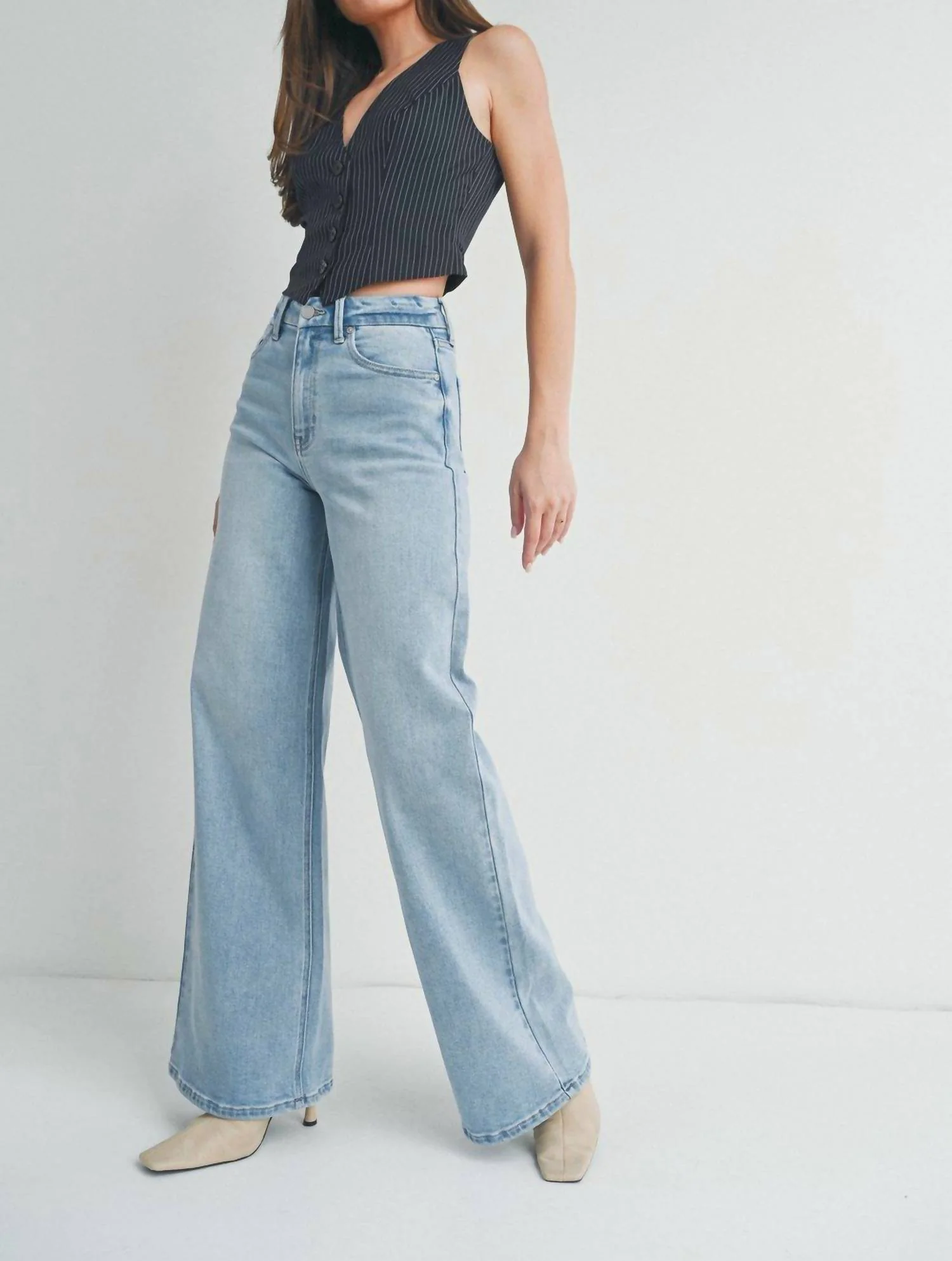 Cuffed Palazzo In Light Wash