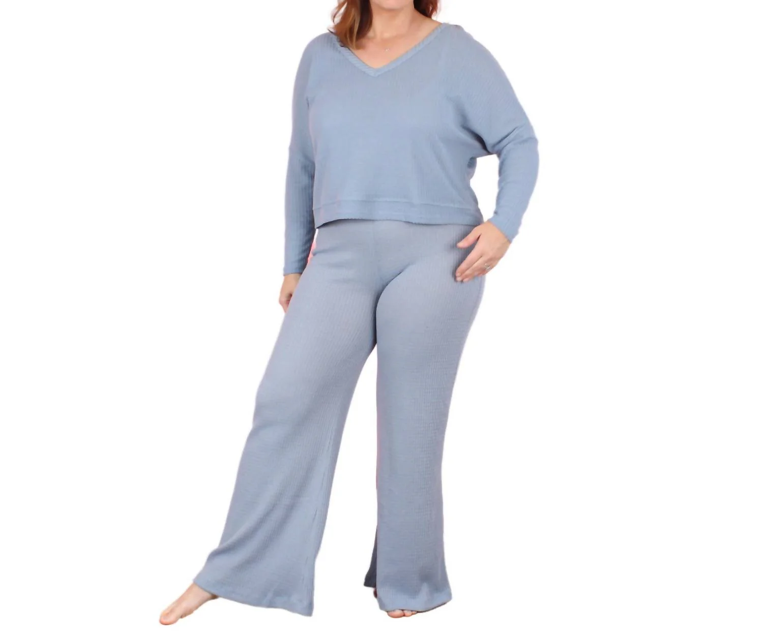 Soft And Cozy Waffle Lounge Set In Dusty Blue