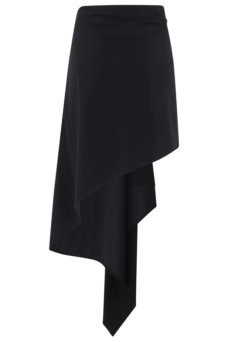 Asymmetrical Black Draped Skirt