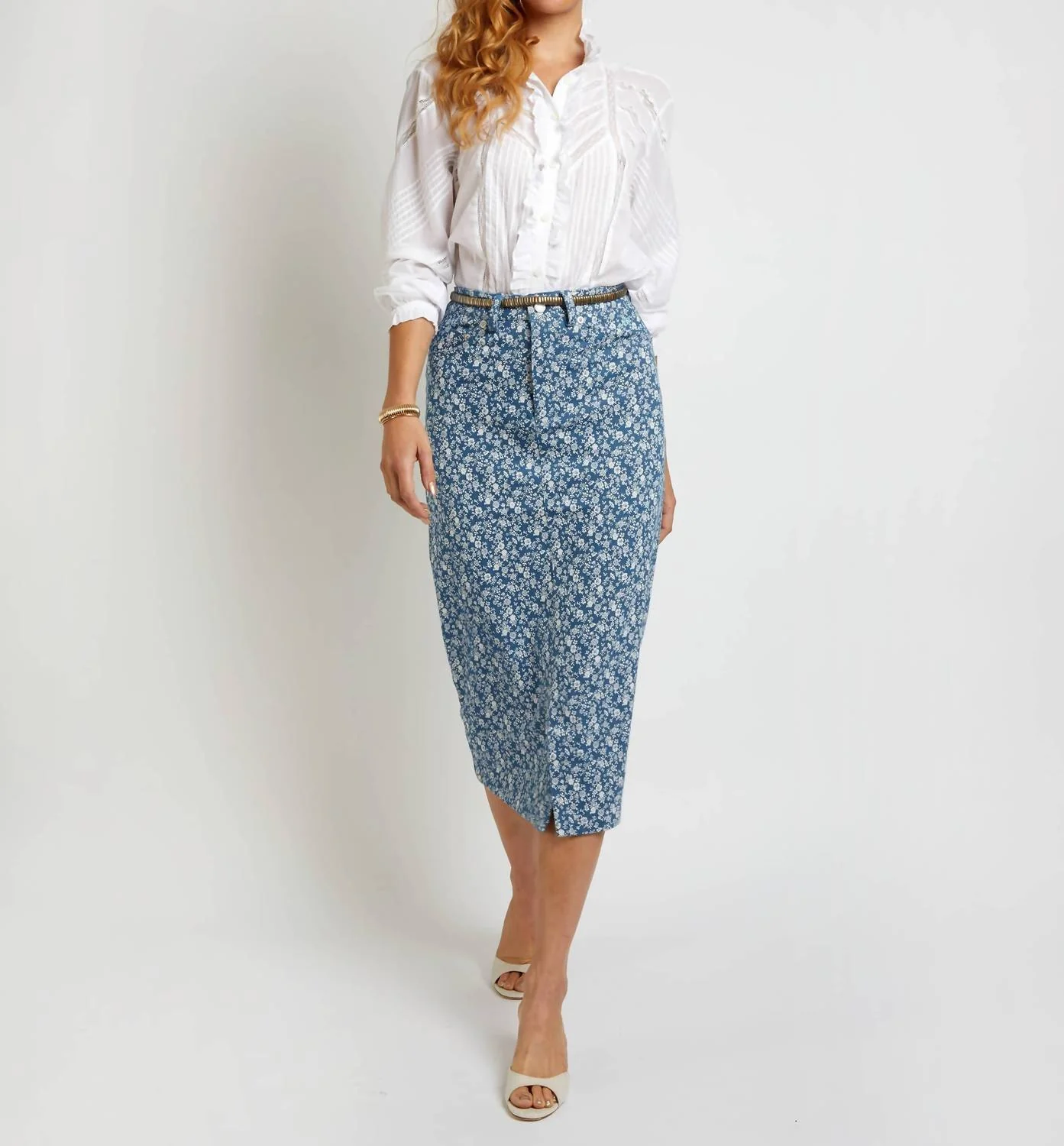 The Leo Skirt In Signature Blue/white Fleur Print