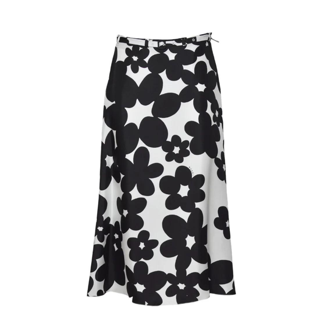 Black & White Dillies Print Silk Midi Skirt