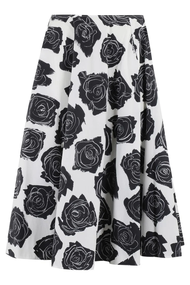 Floral Print Midi Skirt With Discreet Zipper Closure
