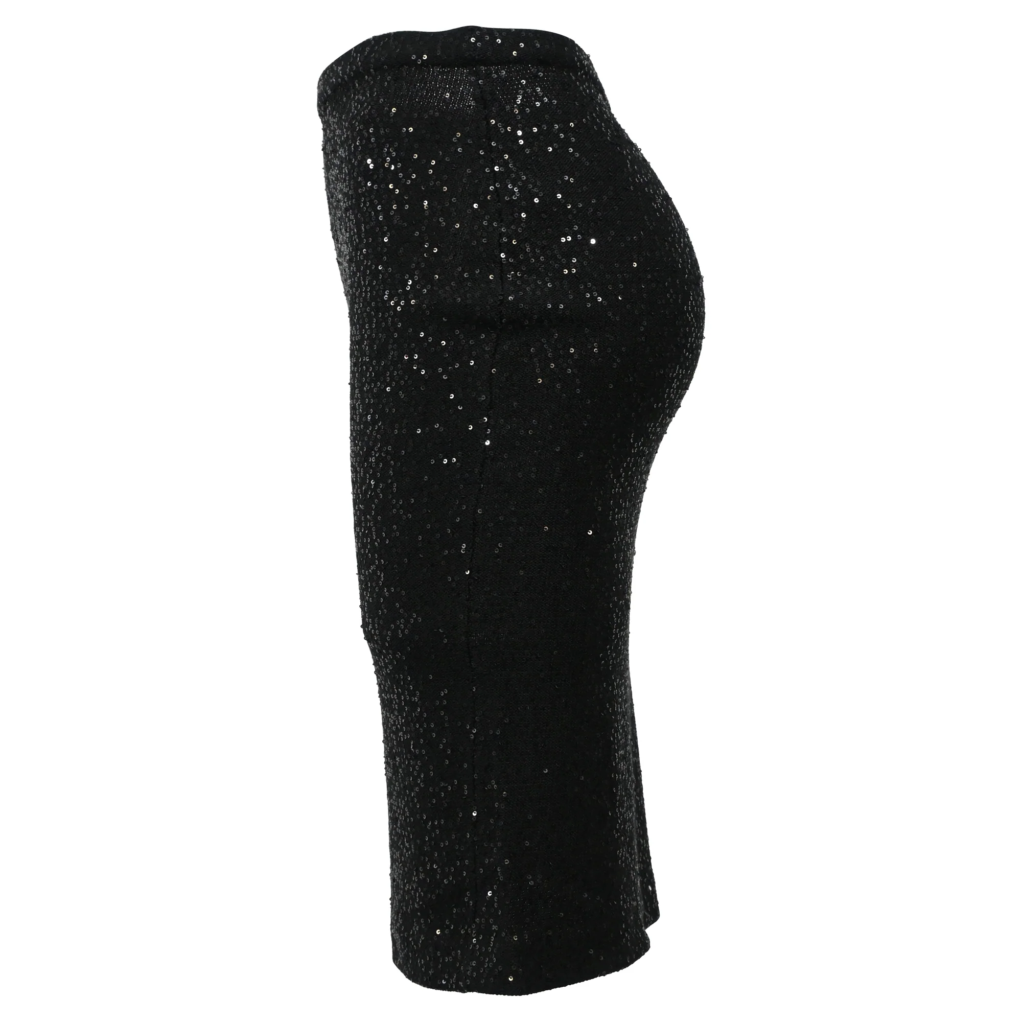 Oscar De La Renta Knitted Sequined Midi Fitted Skirt in Black Wool