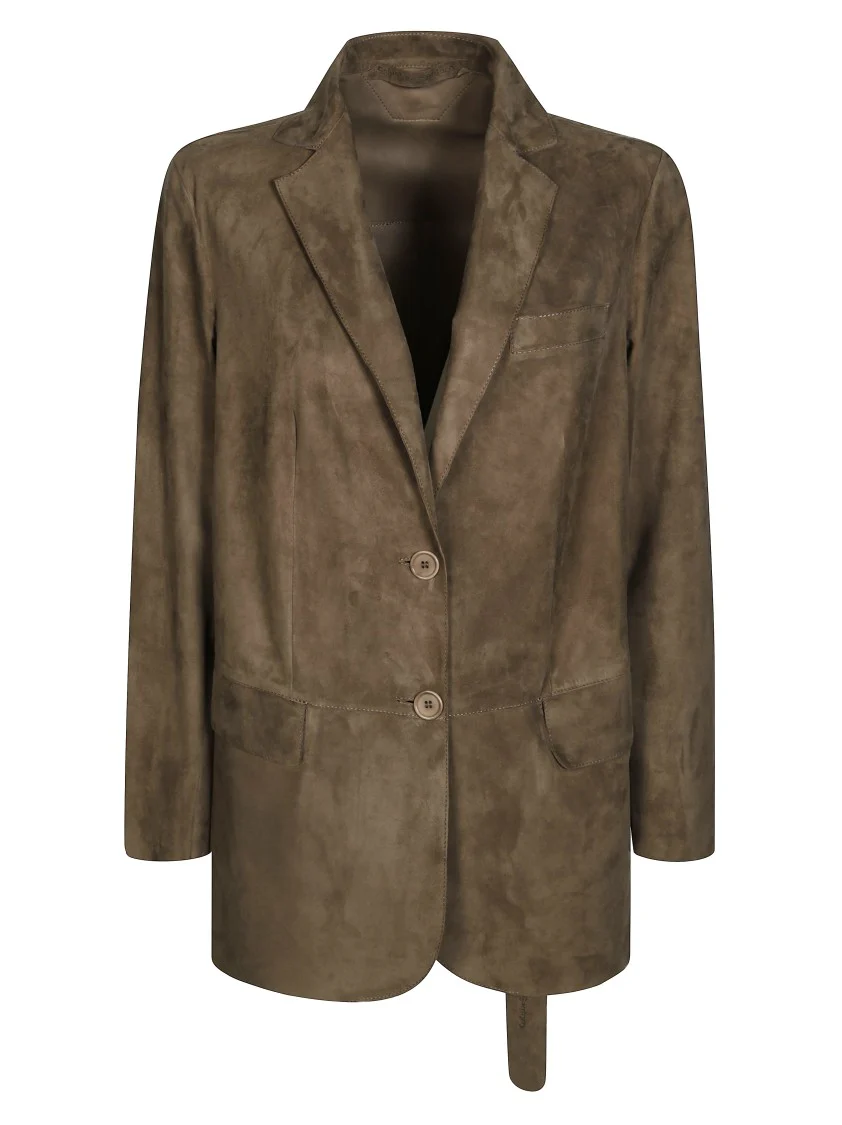 Tailored Brown Leather Jacket With Two-Button Closure