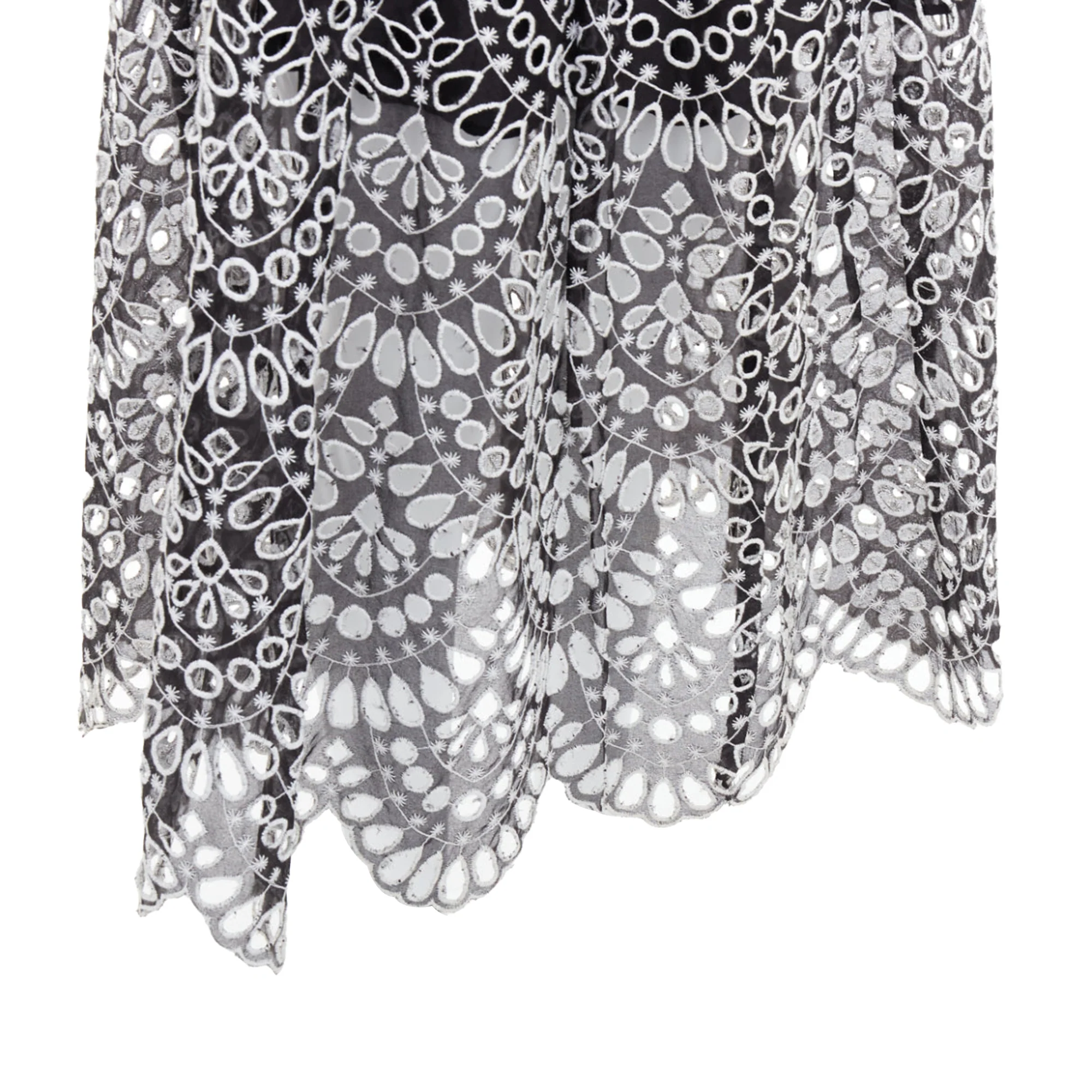 Oscar De La Renta Silk Cotton Embroidery Anglais Skirt