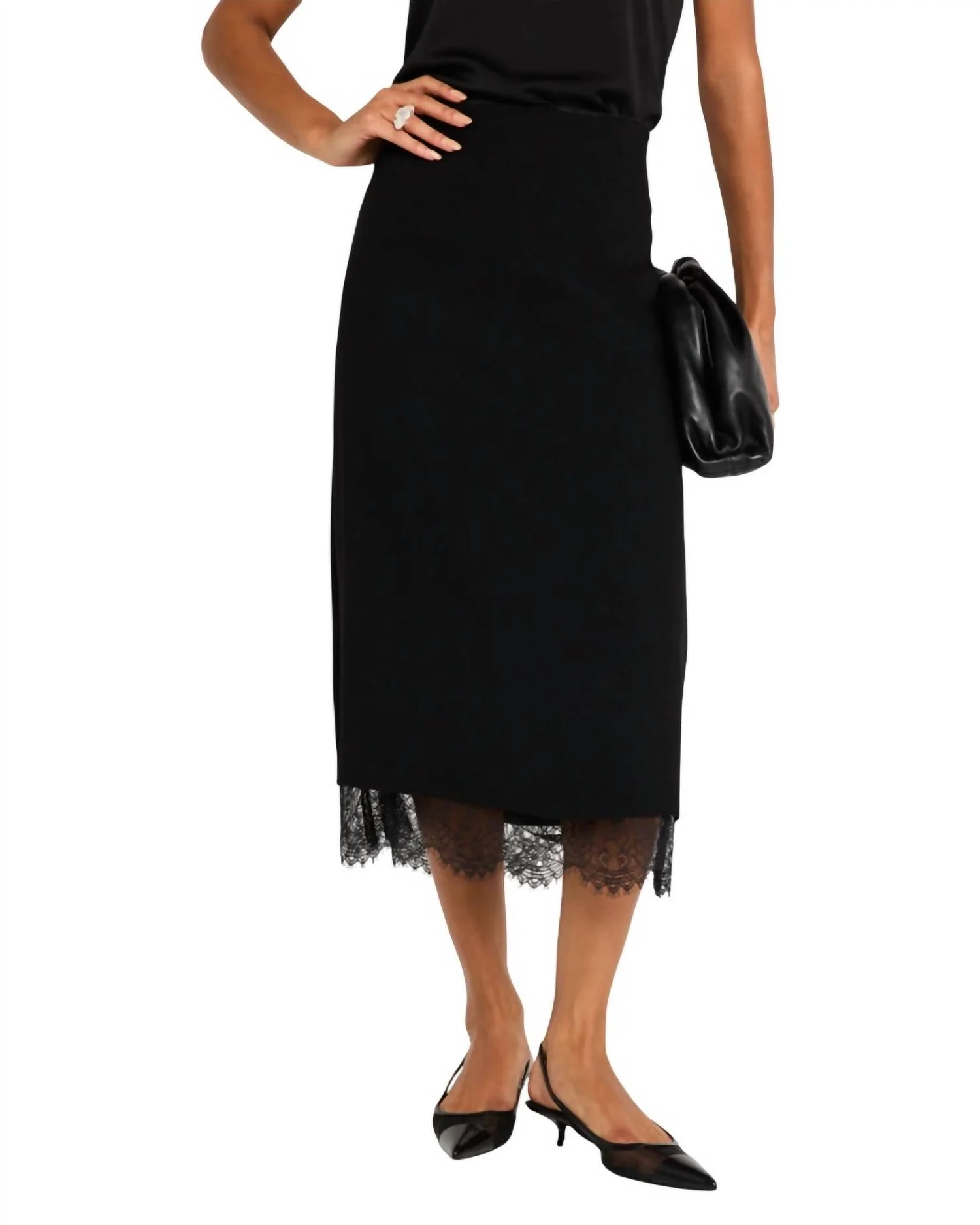 Lace Paneled Skirt In Black