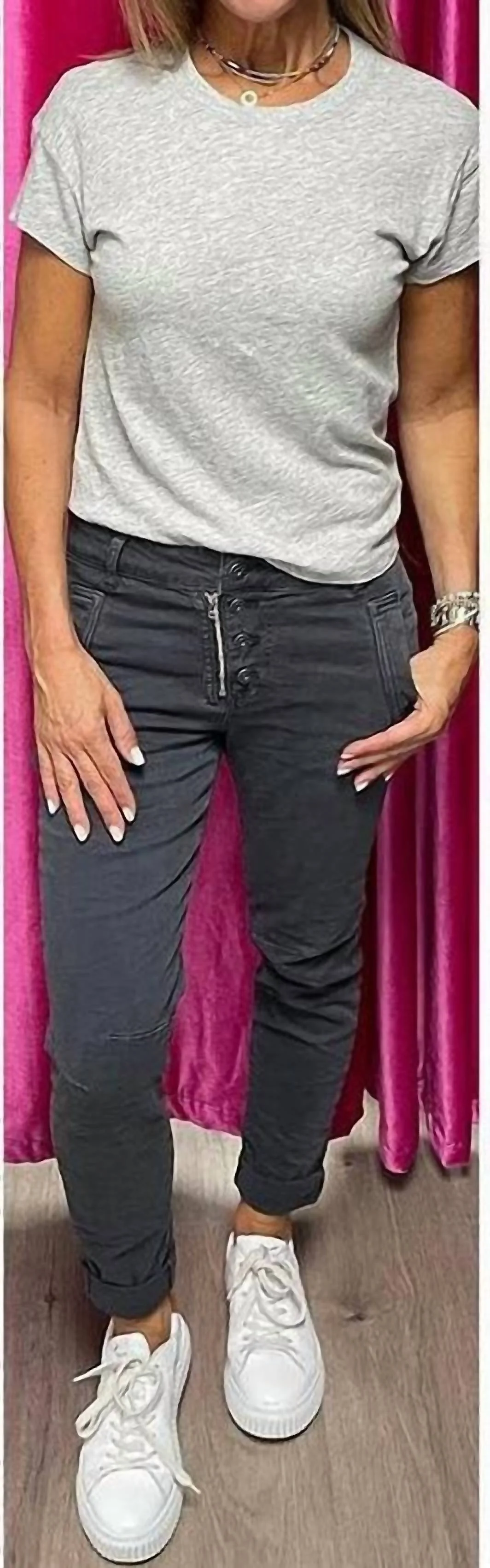 Four Button Signature Pant In Charcoal