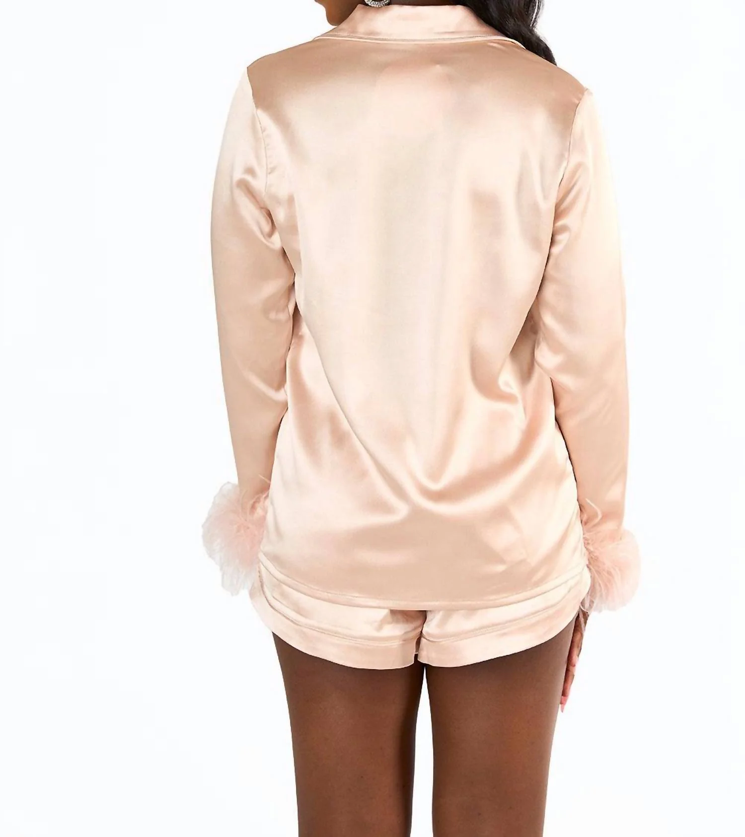 Prescott Feather Trim Pajama Set In Champagne