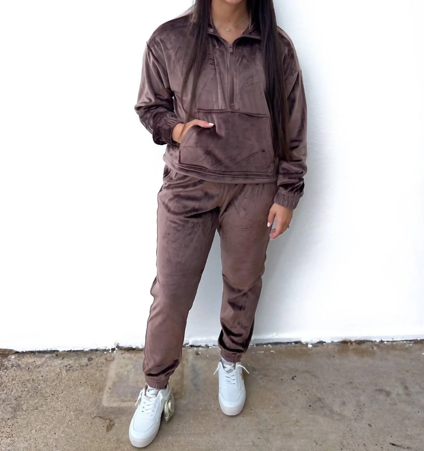 Go Out With A Bang Pullover + Jogger Set In Brown
