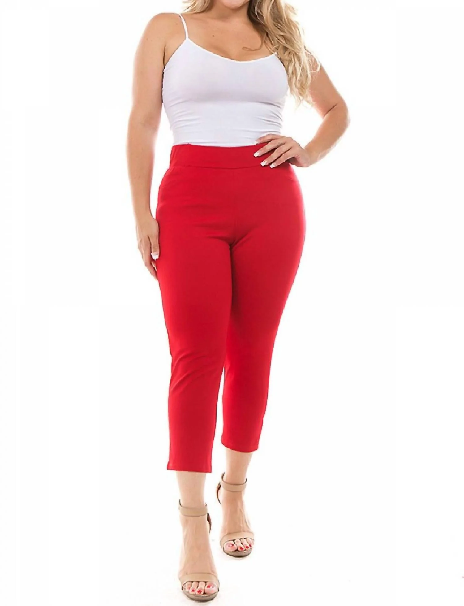 Crop Capri Ponte Legging In Red