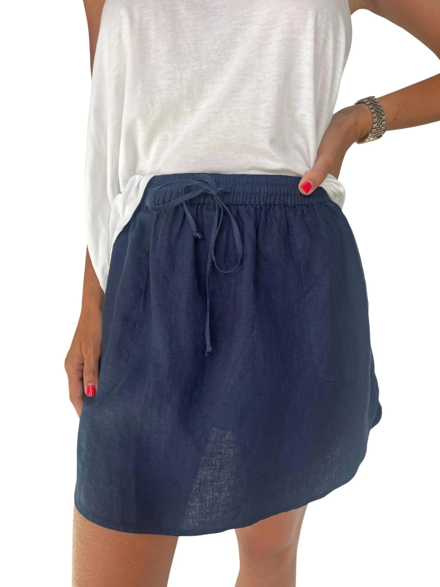 Linen Skirt In Navy