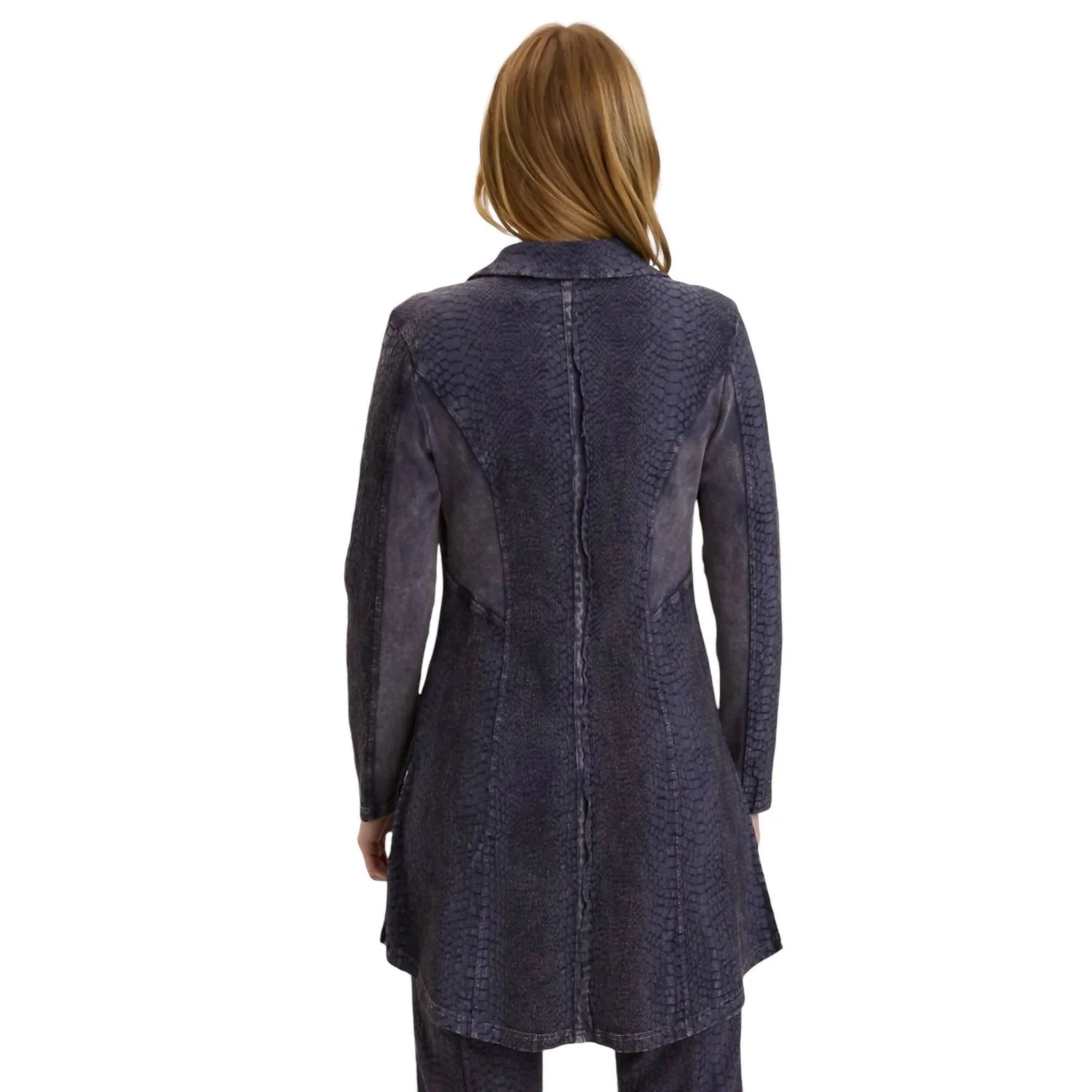 Rhodora Long Blazer In True Navy Acid Wash