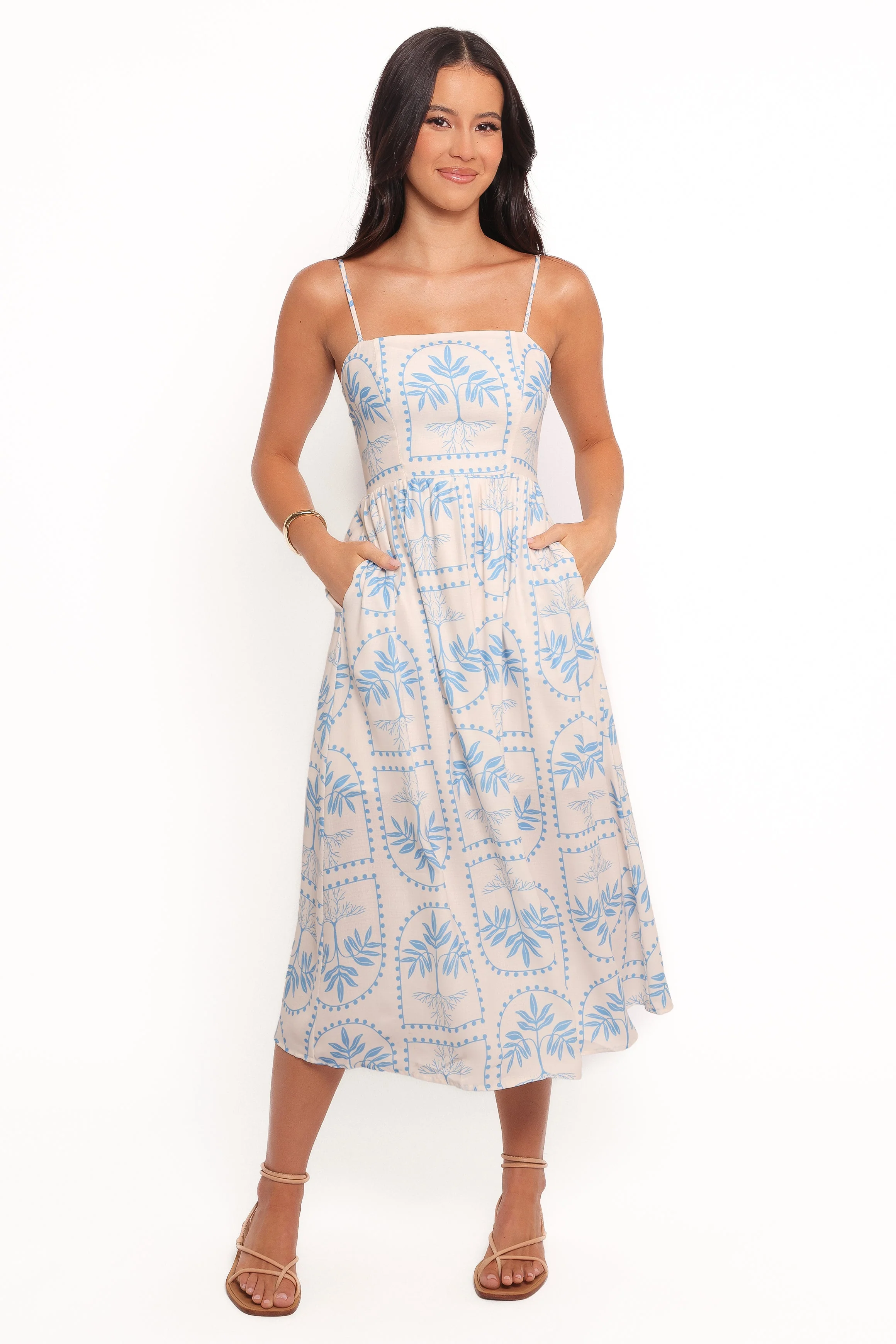 Cathy Midi Dress - Blue/White