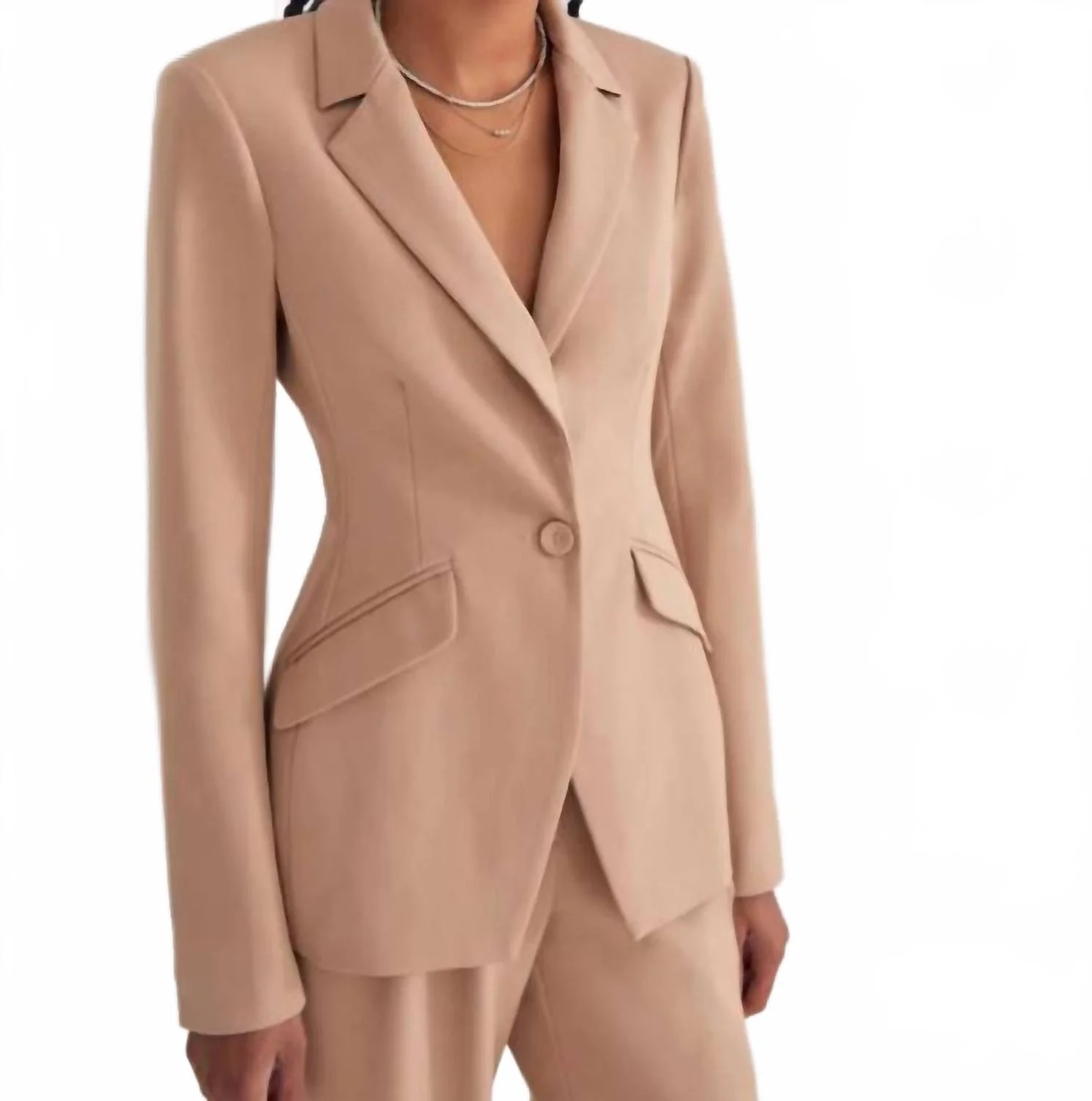 Single Button Blazer In Beige