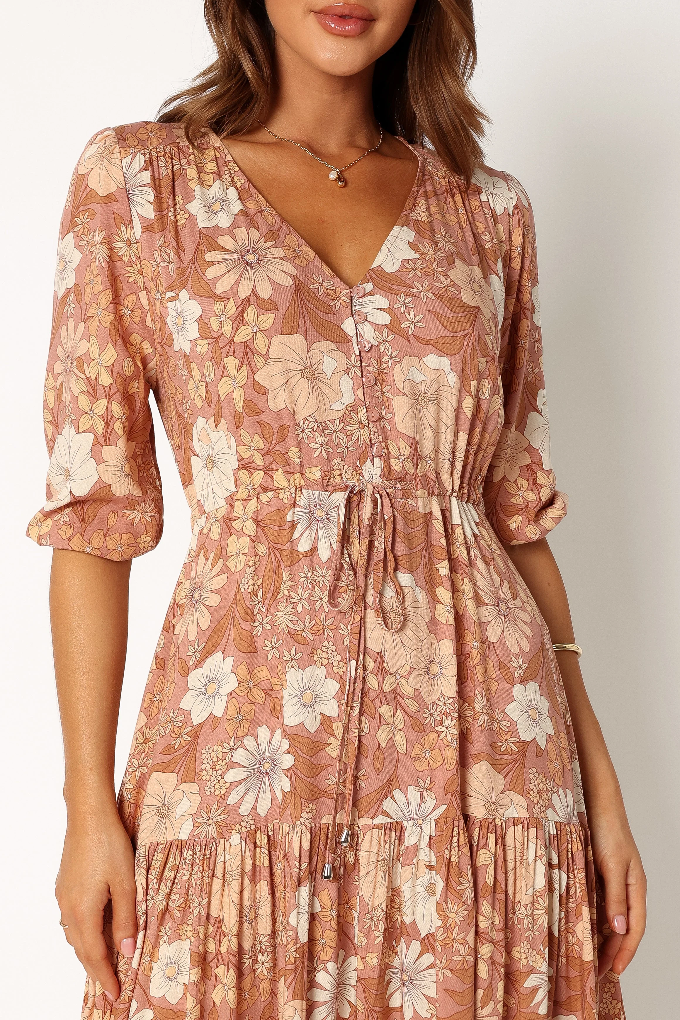 Kelda Dress - Tan Floral