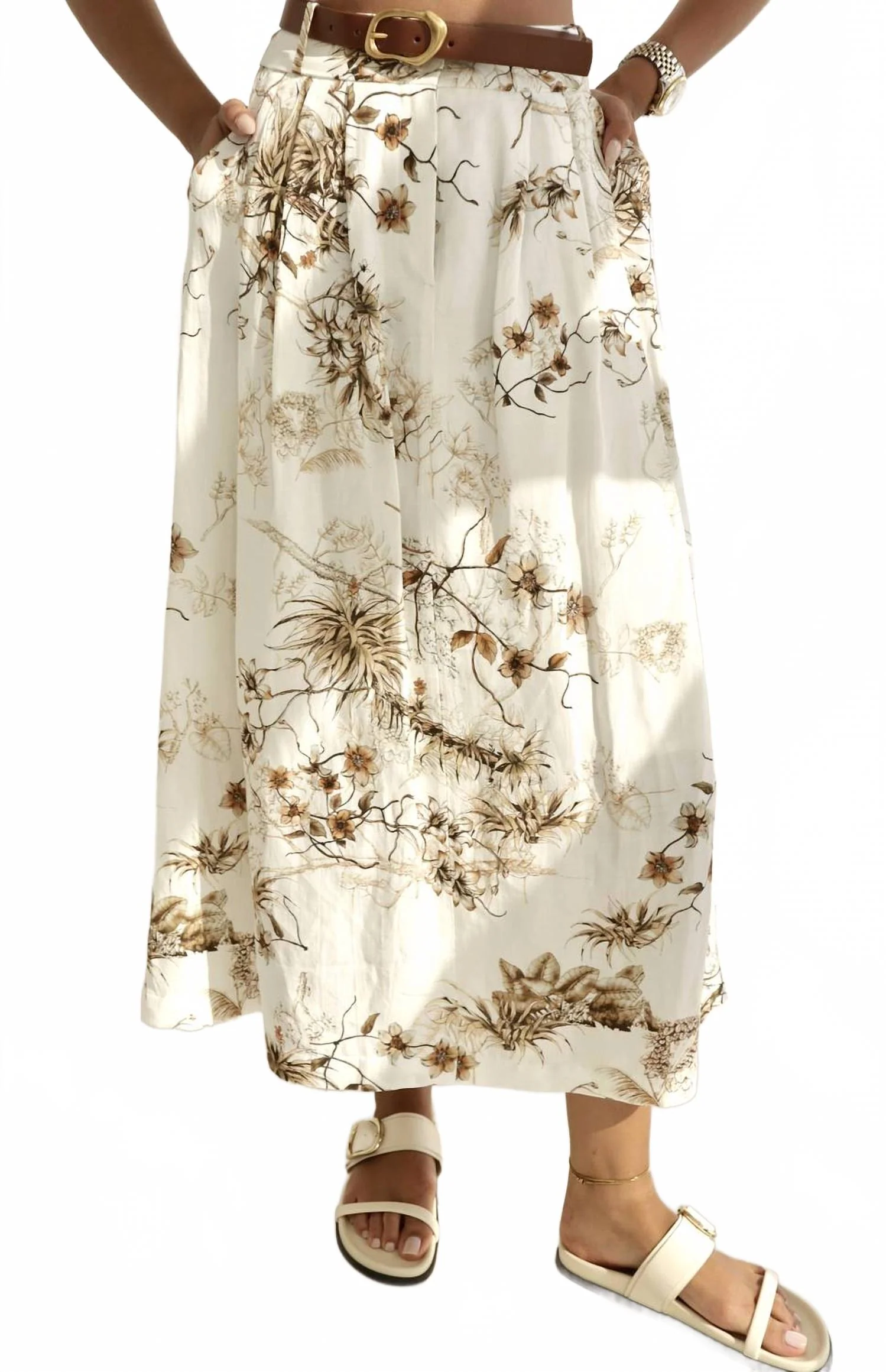 Pleated Maxi Skirt In Floral Print