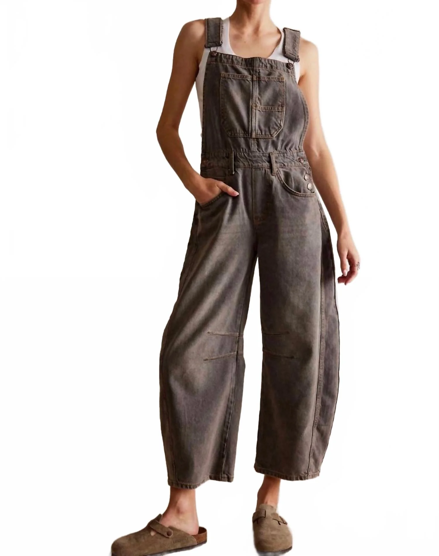 Good Luck Barrel Leg Overalls In Archive Grey