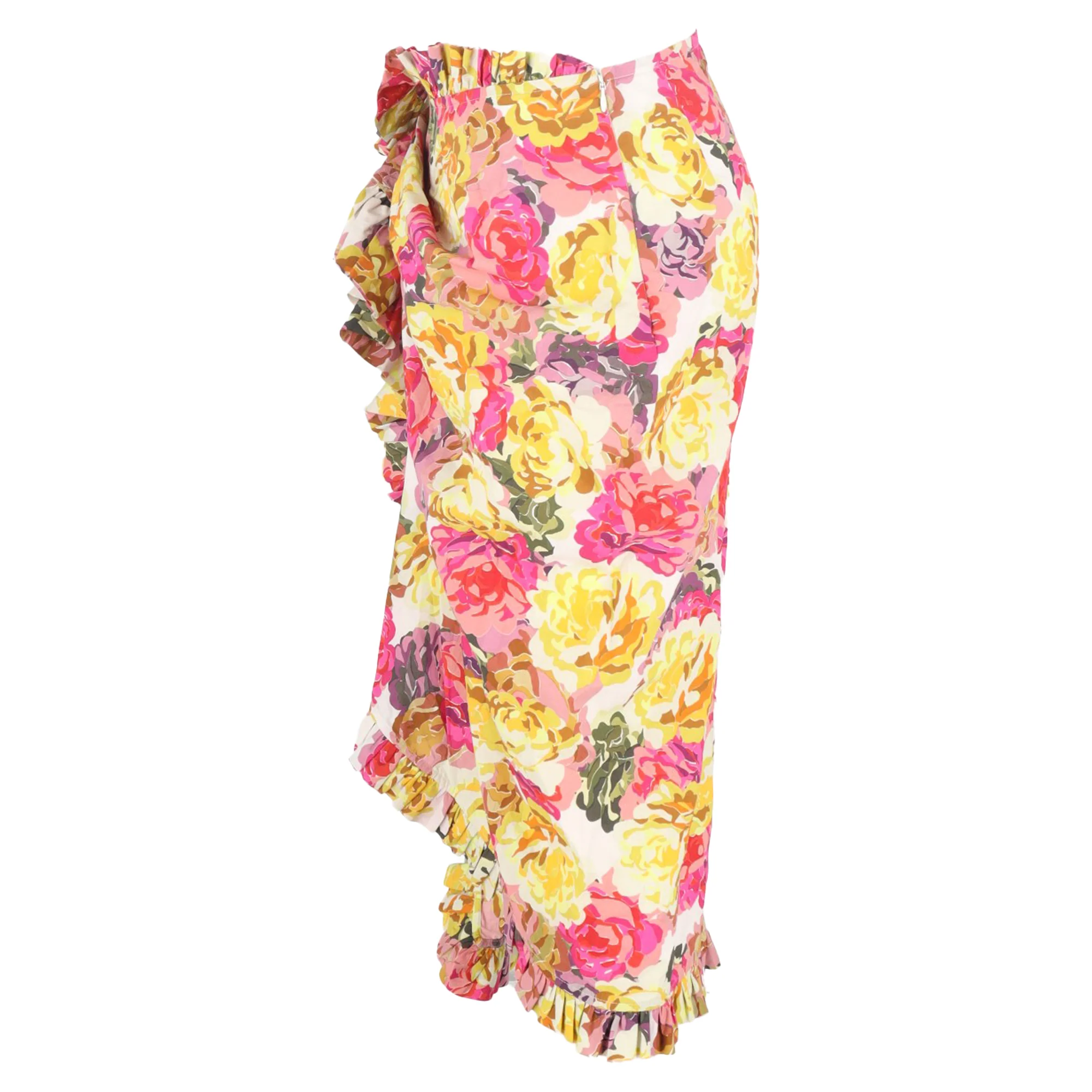 Dries Van Noten Sina Floral Printed Midi Ruffled Skirt in Multicolor Cotton