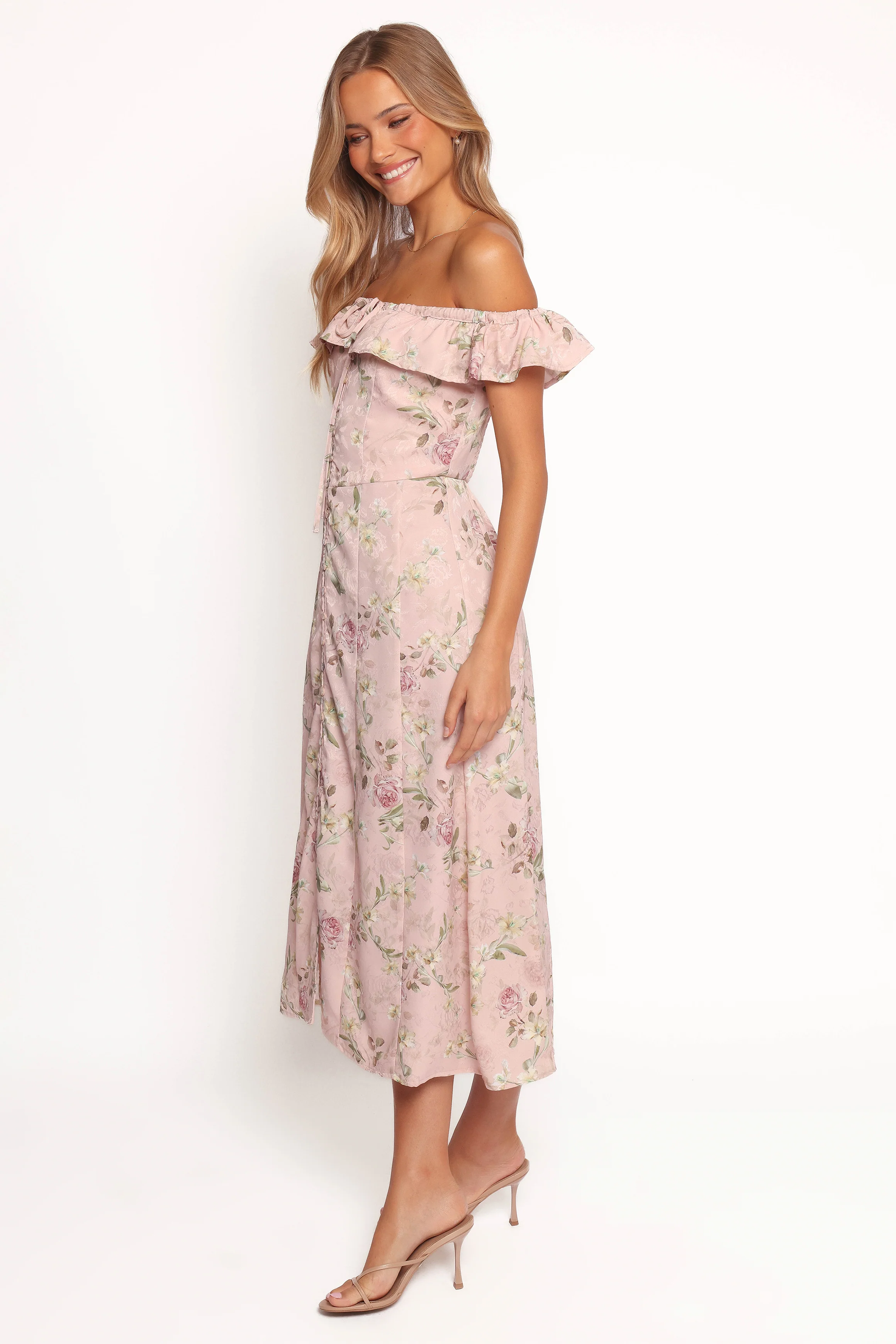 Lauryn Off The Shoulder Midi Dress - Blush Rose