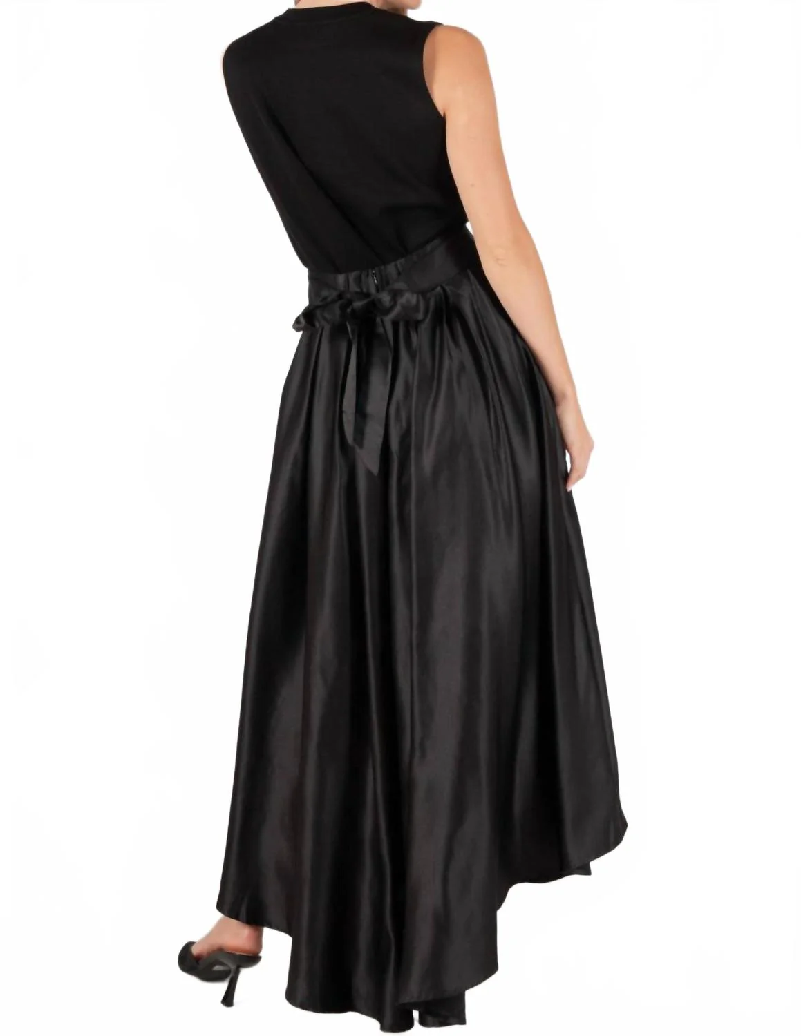 Satin Hi-Low Formal Skirt In Black