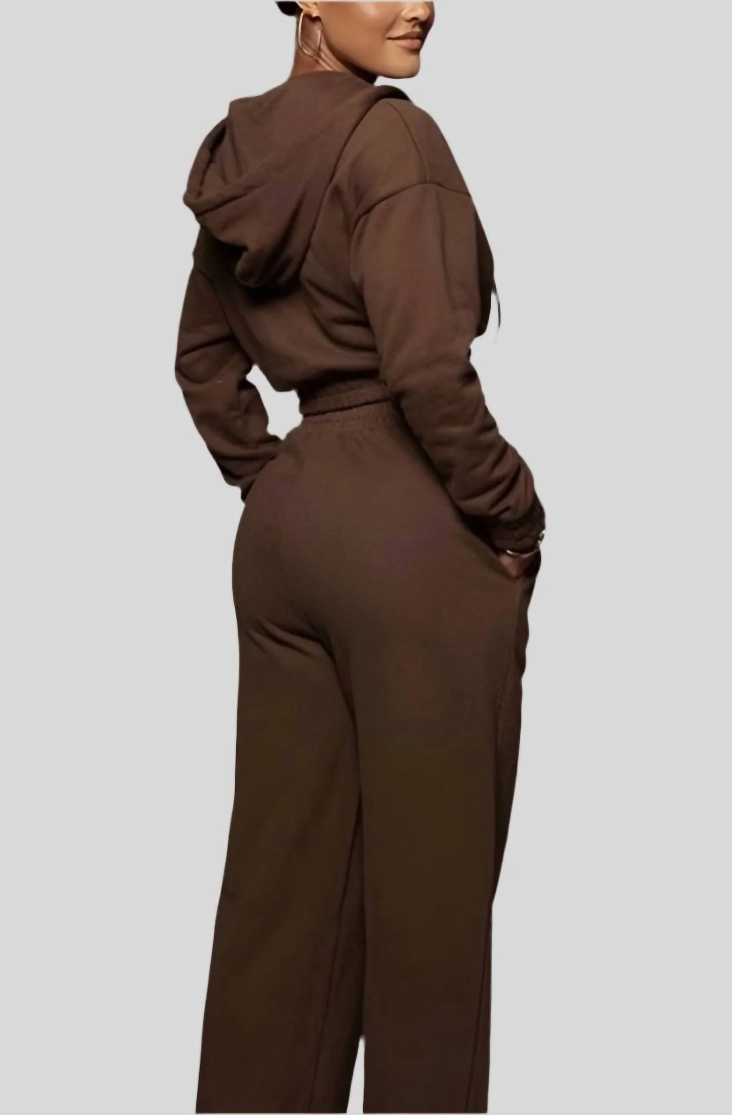 Cropped Hoodie Sweatsuit In Brown