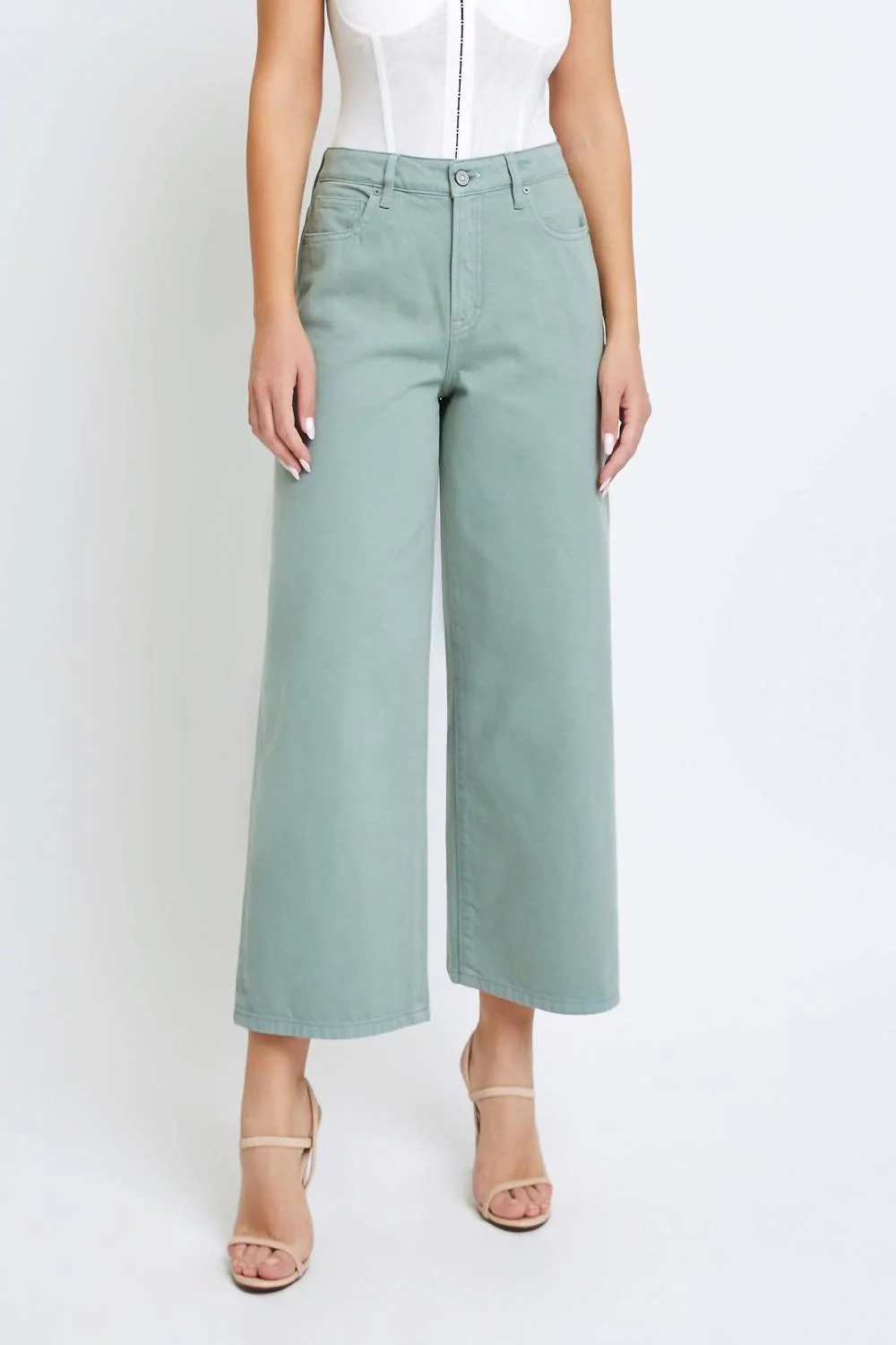 Nori High Rise Crop Wide Leg Pants In Sage Wash