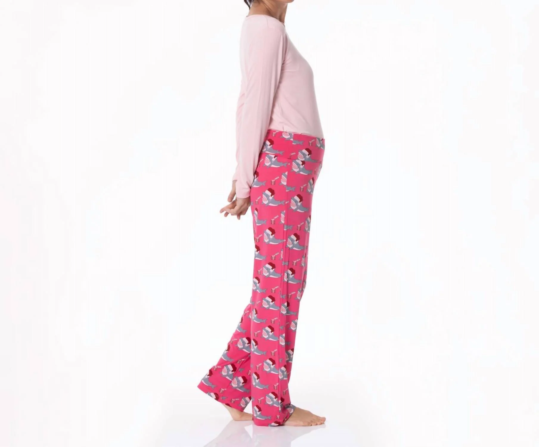 Long Sleeve Tee & Pajama Pants Set In Winter Rose Holiday Sharks
