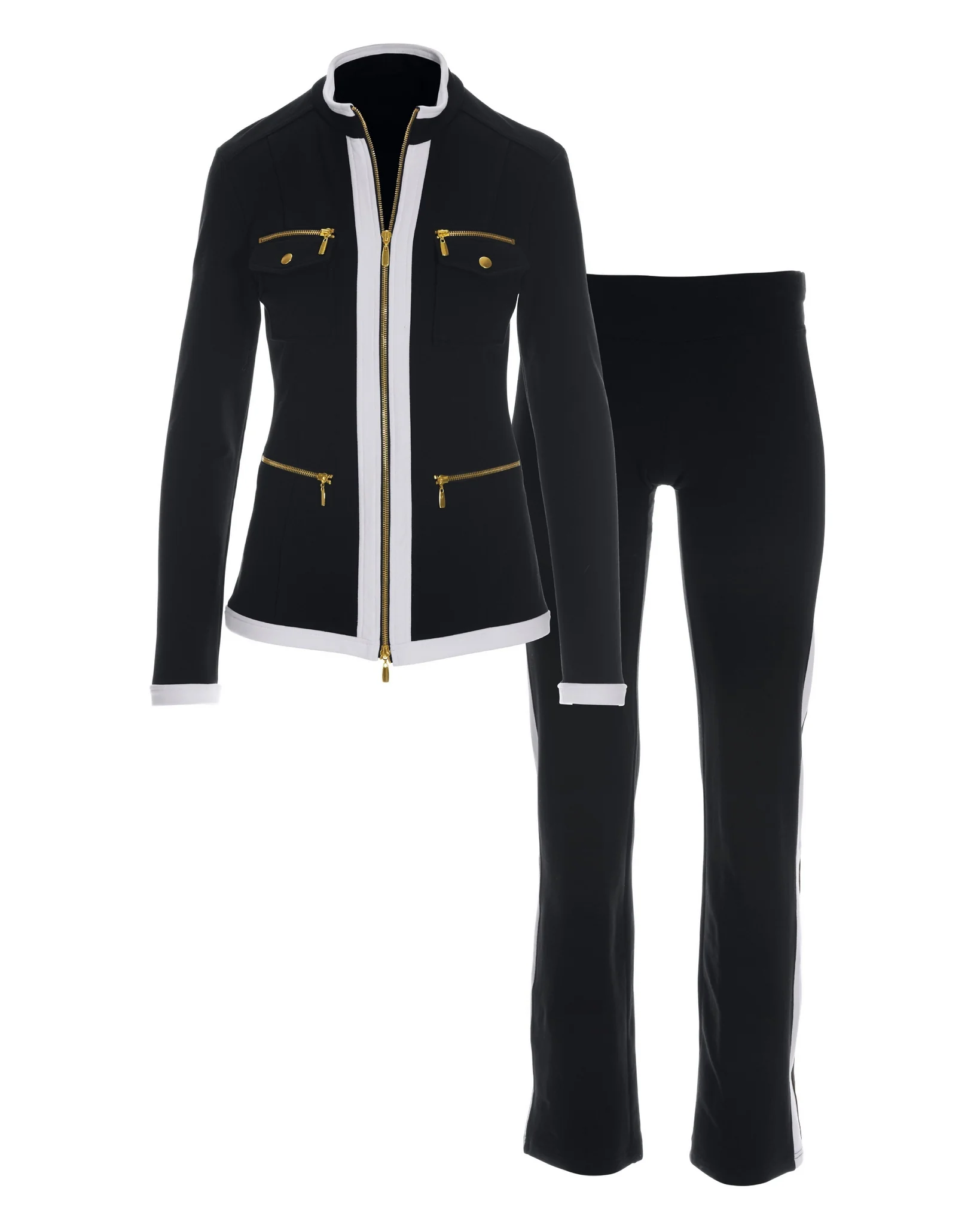 Chic Zippered Sport Coordinate Set Black White