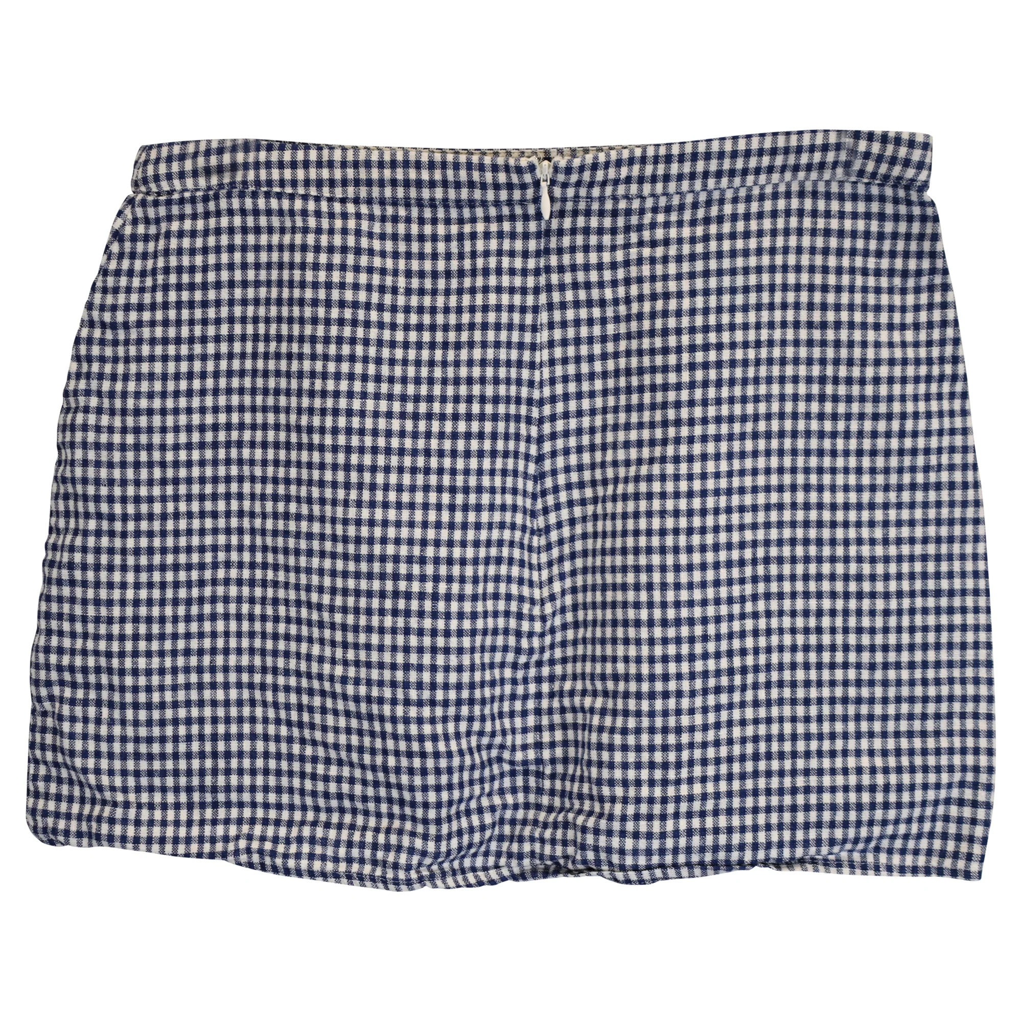 Reformation Elton Gingham Mini Skirt in Blue Linen