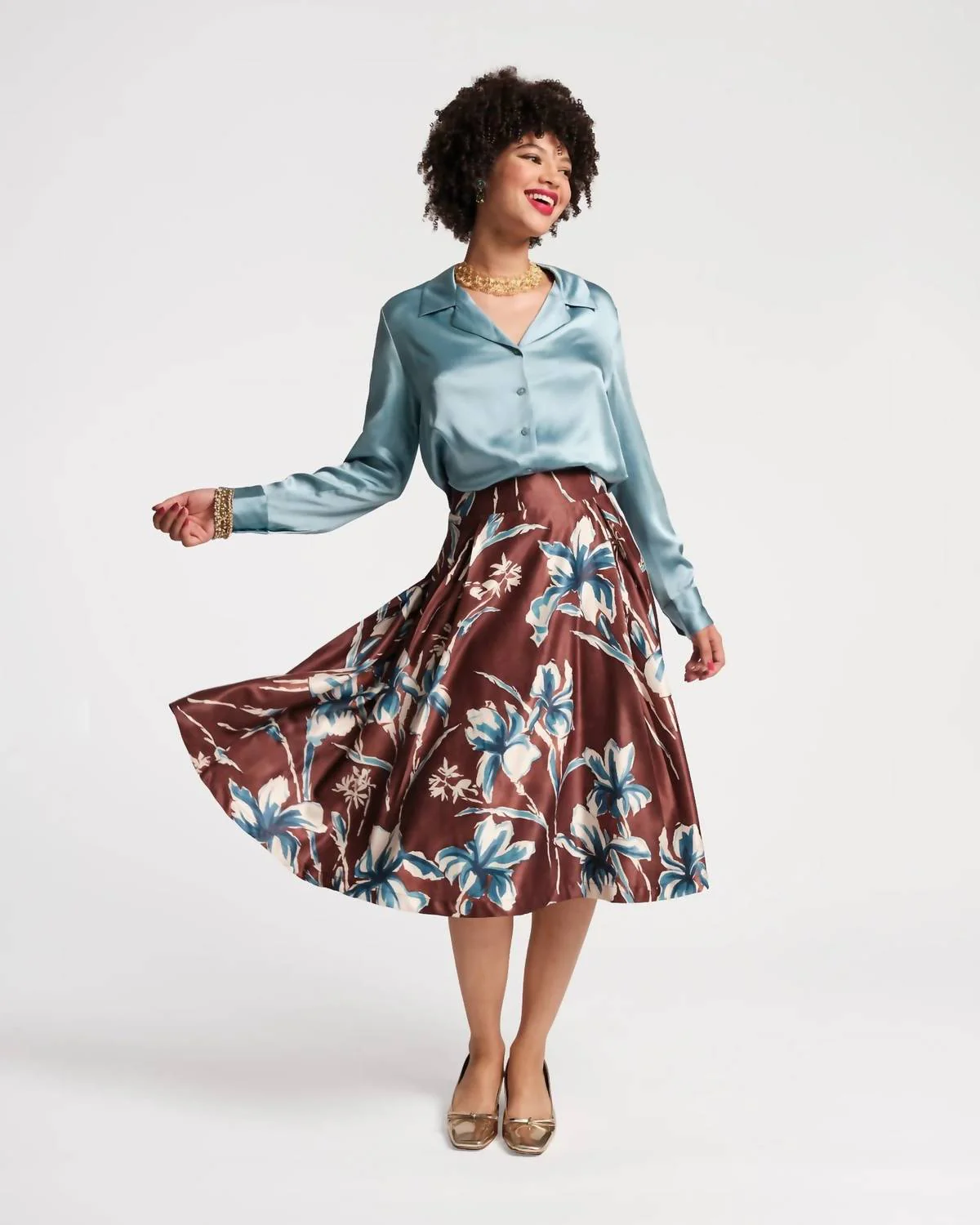 Shelley Midi Skirt In Lucky Devil Blue