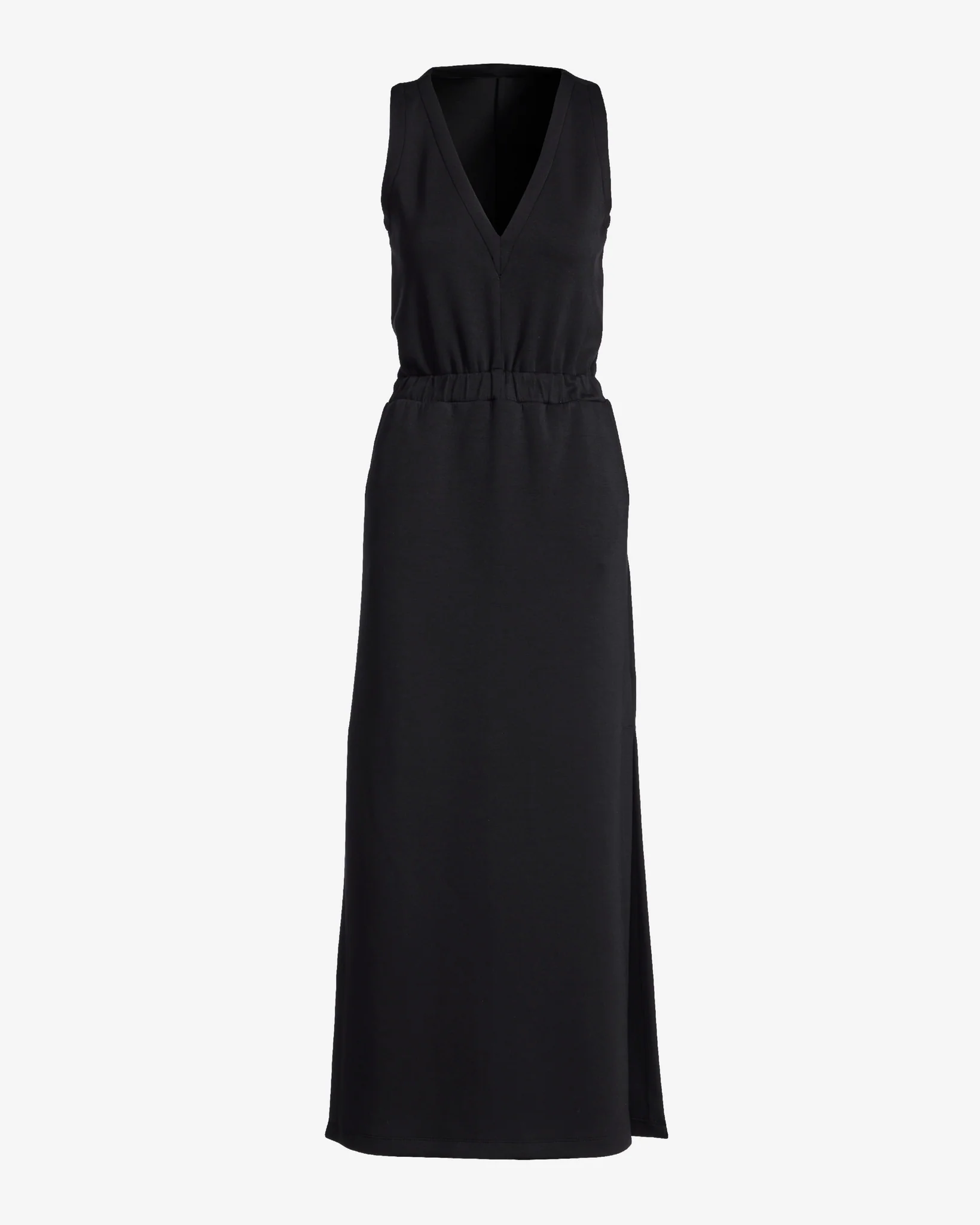 Luxe Lounge V-Neck Blouson Maxi Dress Black