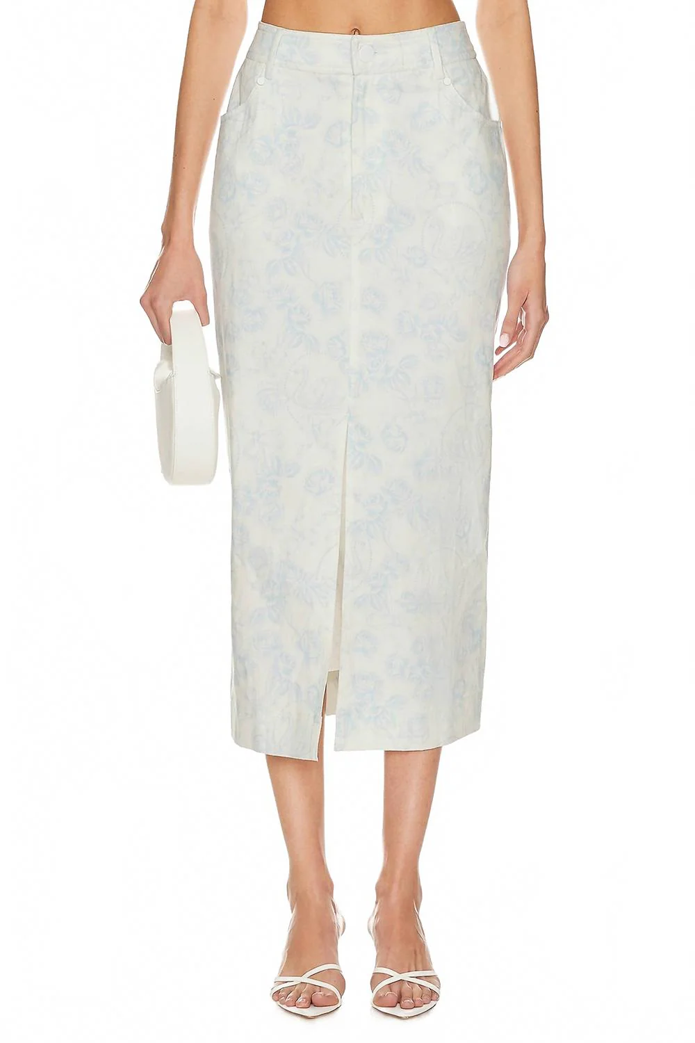 Chantal Denim Midi Skirt In Blue Floral
