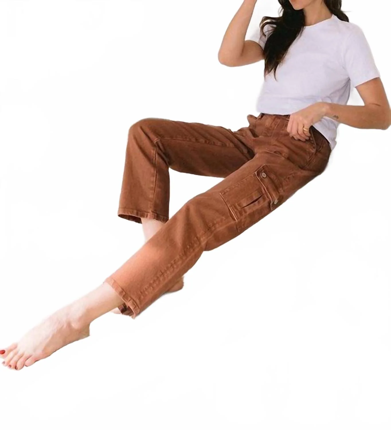 Cargo Denim Pants In Brick Red