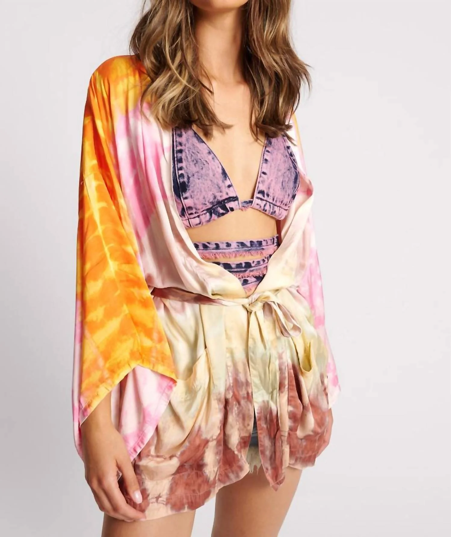 Hand Dyed Satin Kimono In Mirage