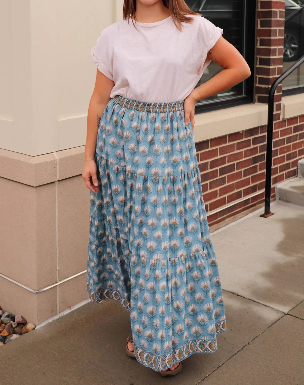 Oliver Floral Tiered Skirt In Bluestone