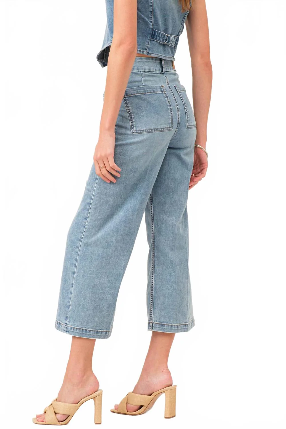 Audrey Super High Rise Cropped Wide Leg Pants In Shelby Chambray