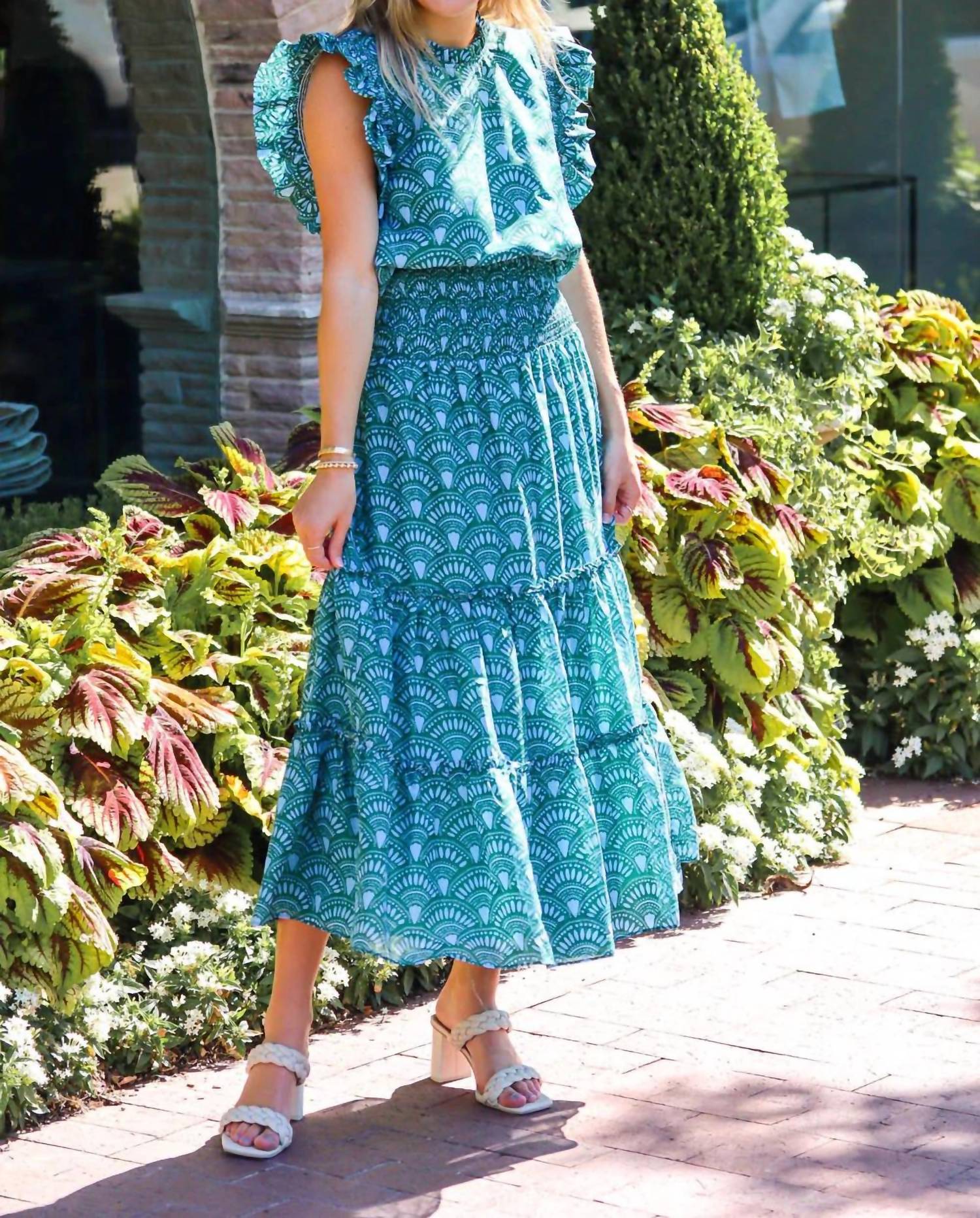 Norah Midi Skirt Dress In Blue Green