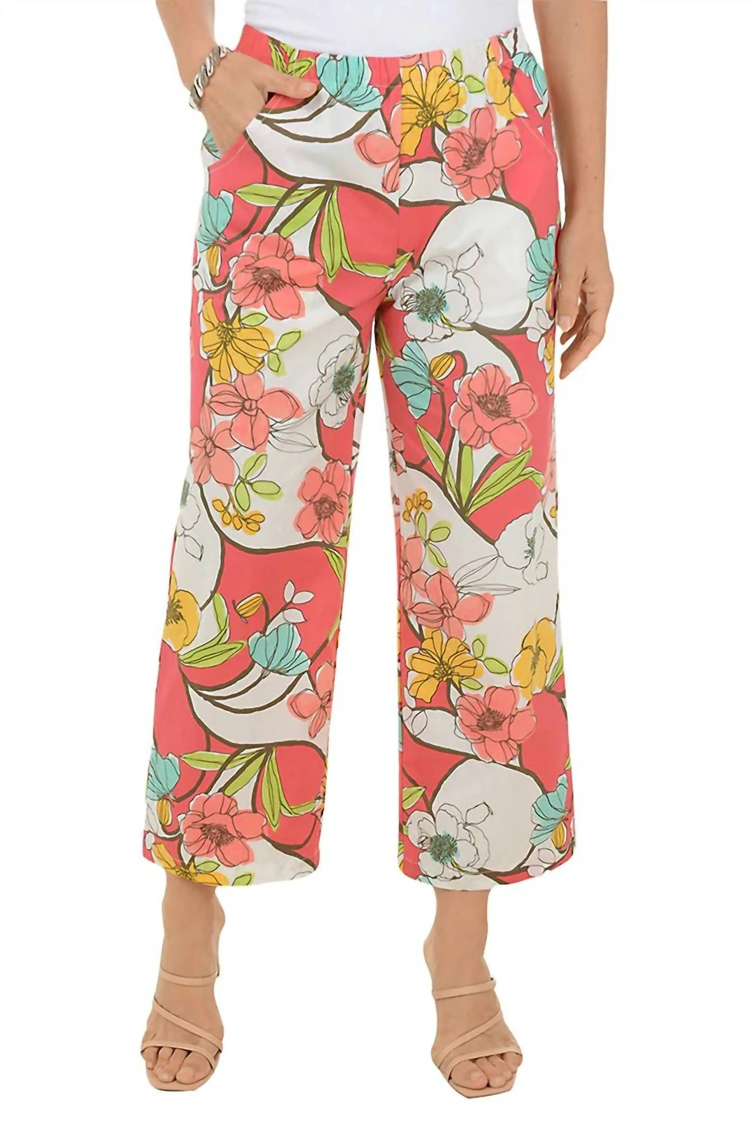 Coastal Cotton Floral Resort Pants In Riviera