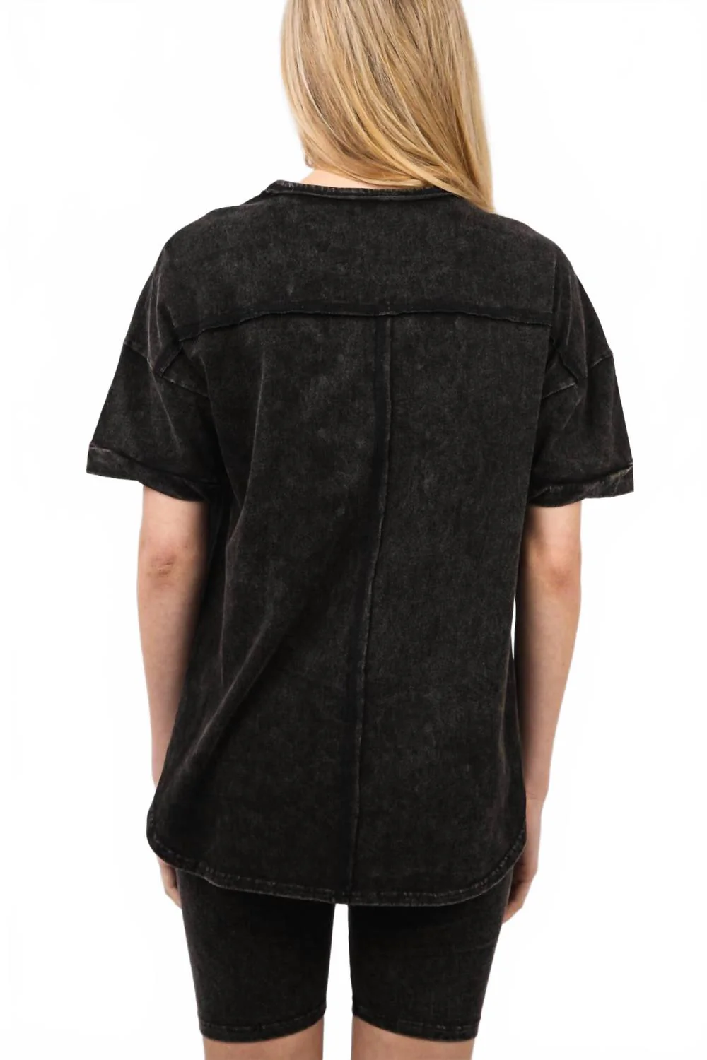 Comfy Washed Biker Top And Short Set In Black