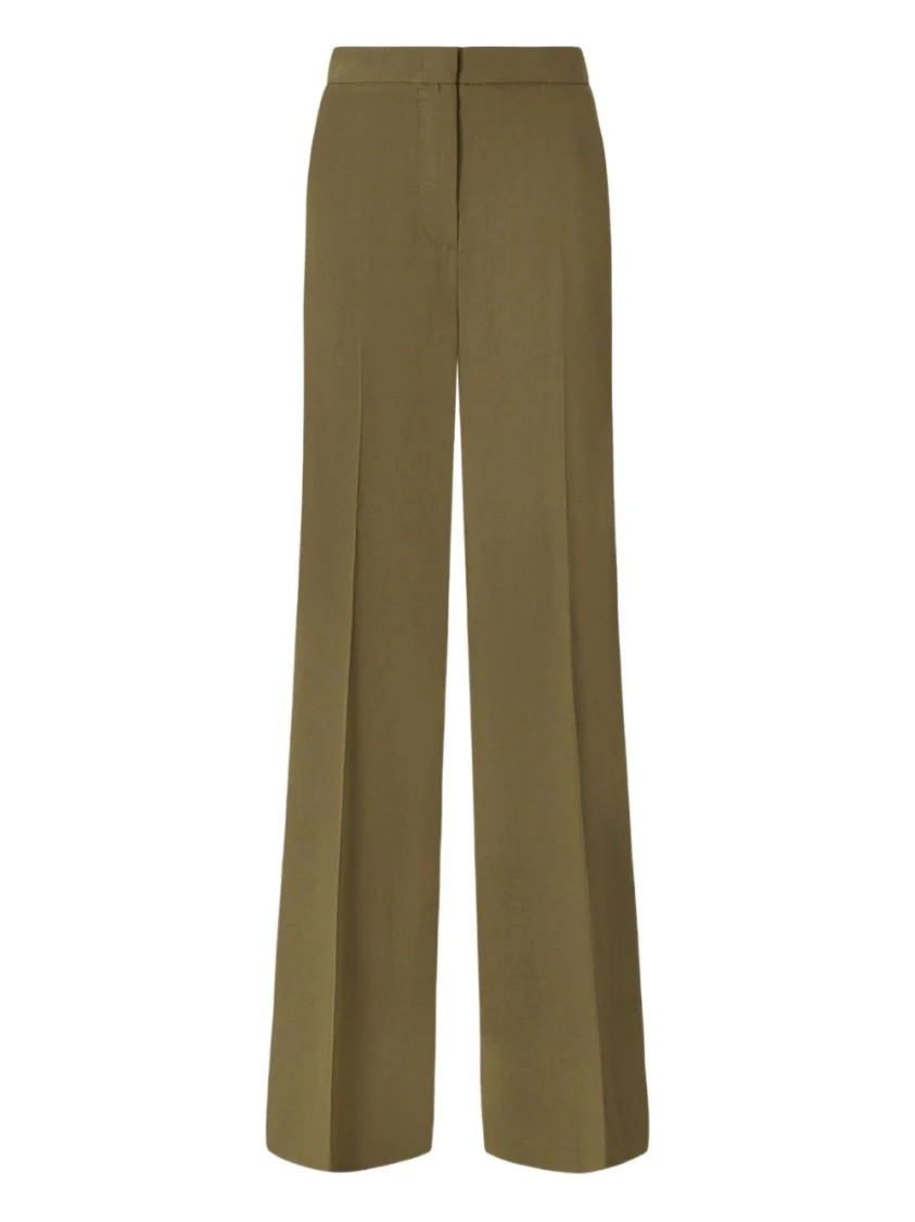 High-Waisted Tailored Olive Green Trousers With Pressed Creases