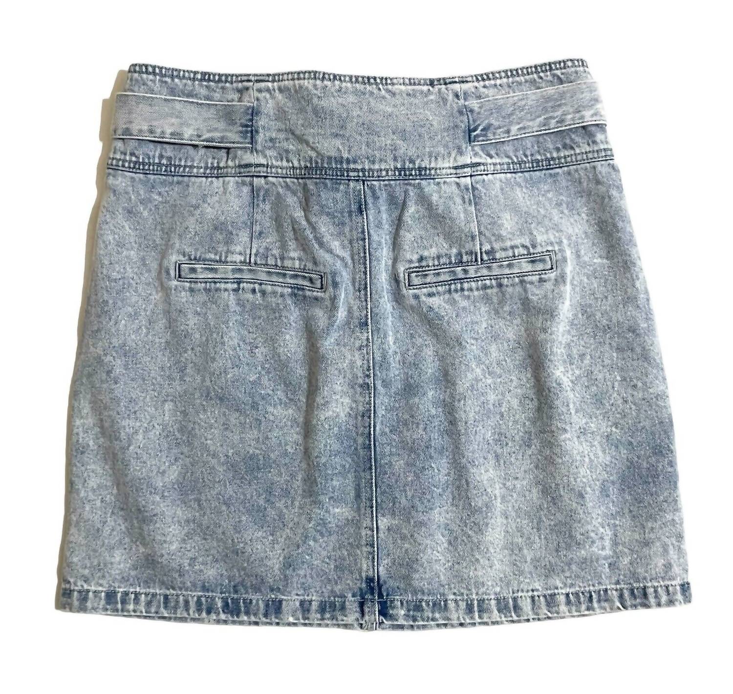 Women's Katie Denim Acid Wash Belted Retro Style Skirt In Blue