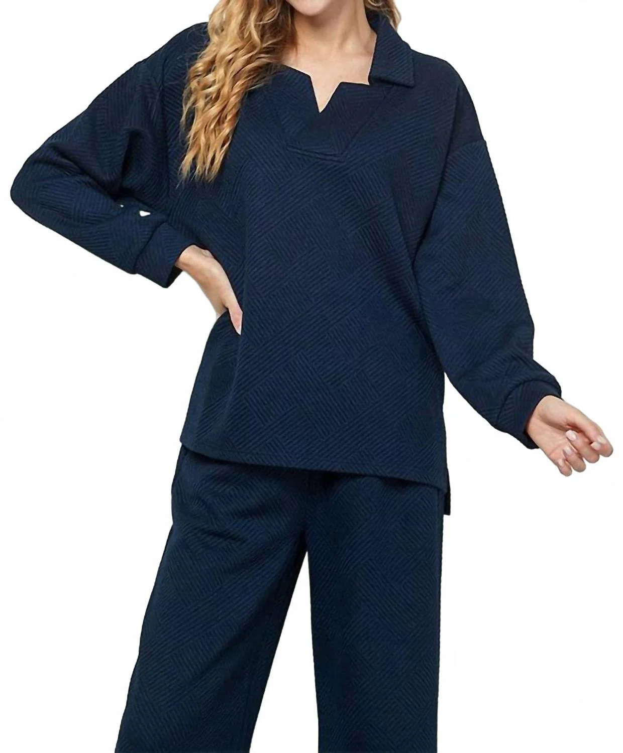 Navy Textured Jogger Set