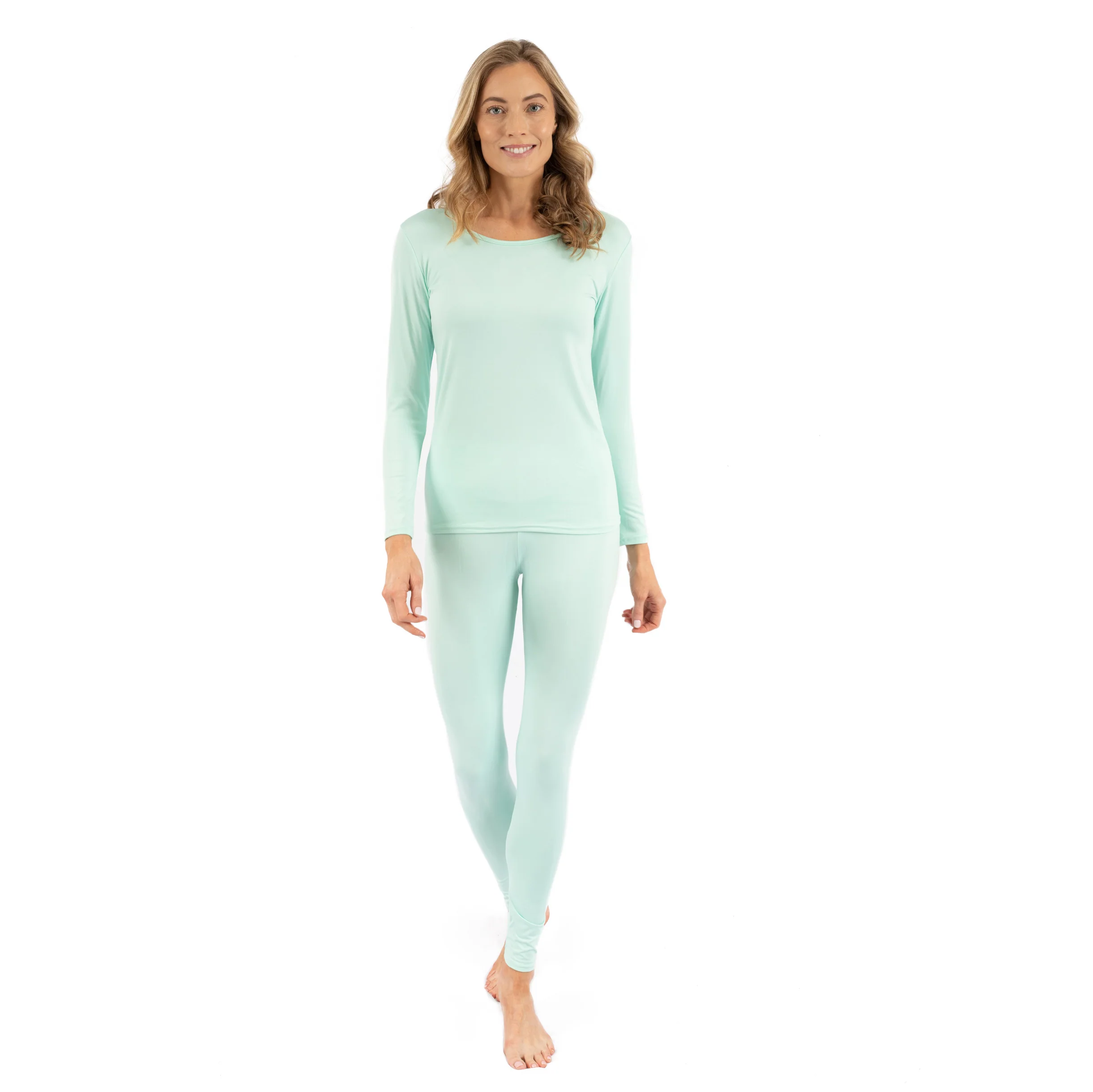 Womens Two Piece Classic Solid Thermal Pajamas