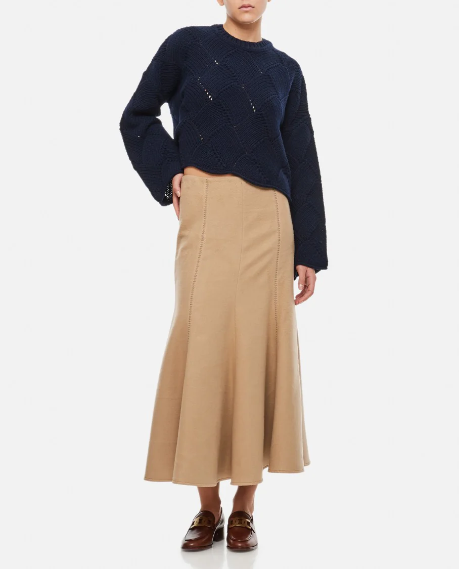 Silk Pleated Midi Skirt