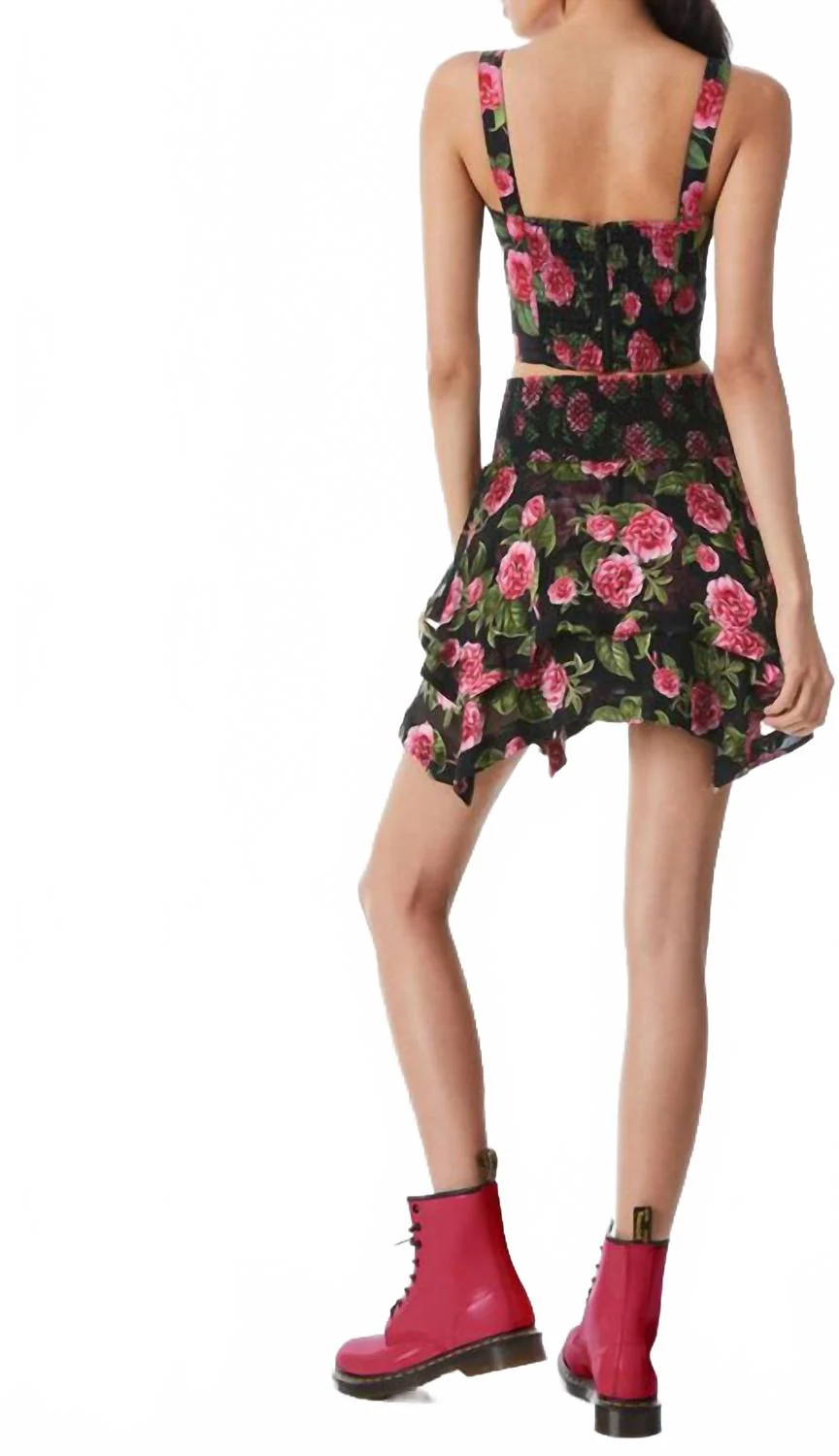 Zarya Asymmetrical Smocked Mini Skirt In Cheri Floral