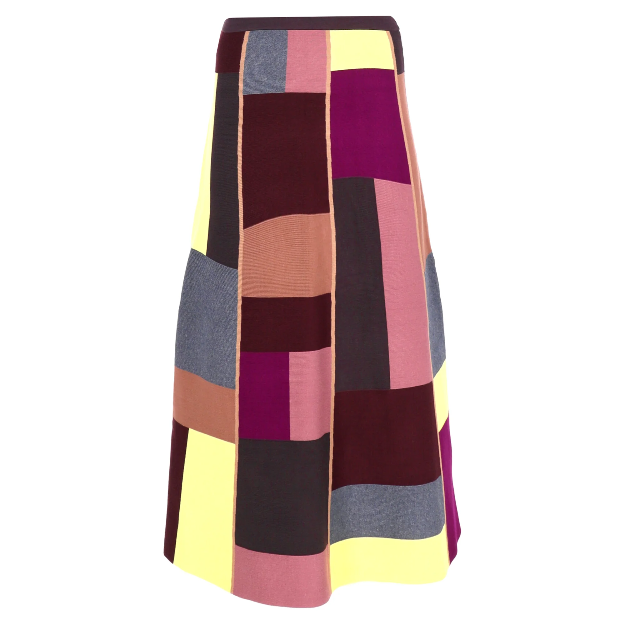 Victoria Beckham VVB Color Block Midi Skirt in Multicolor Wool
