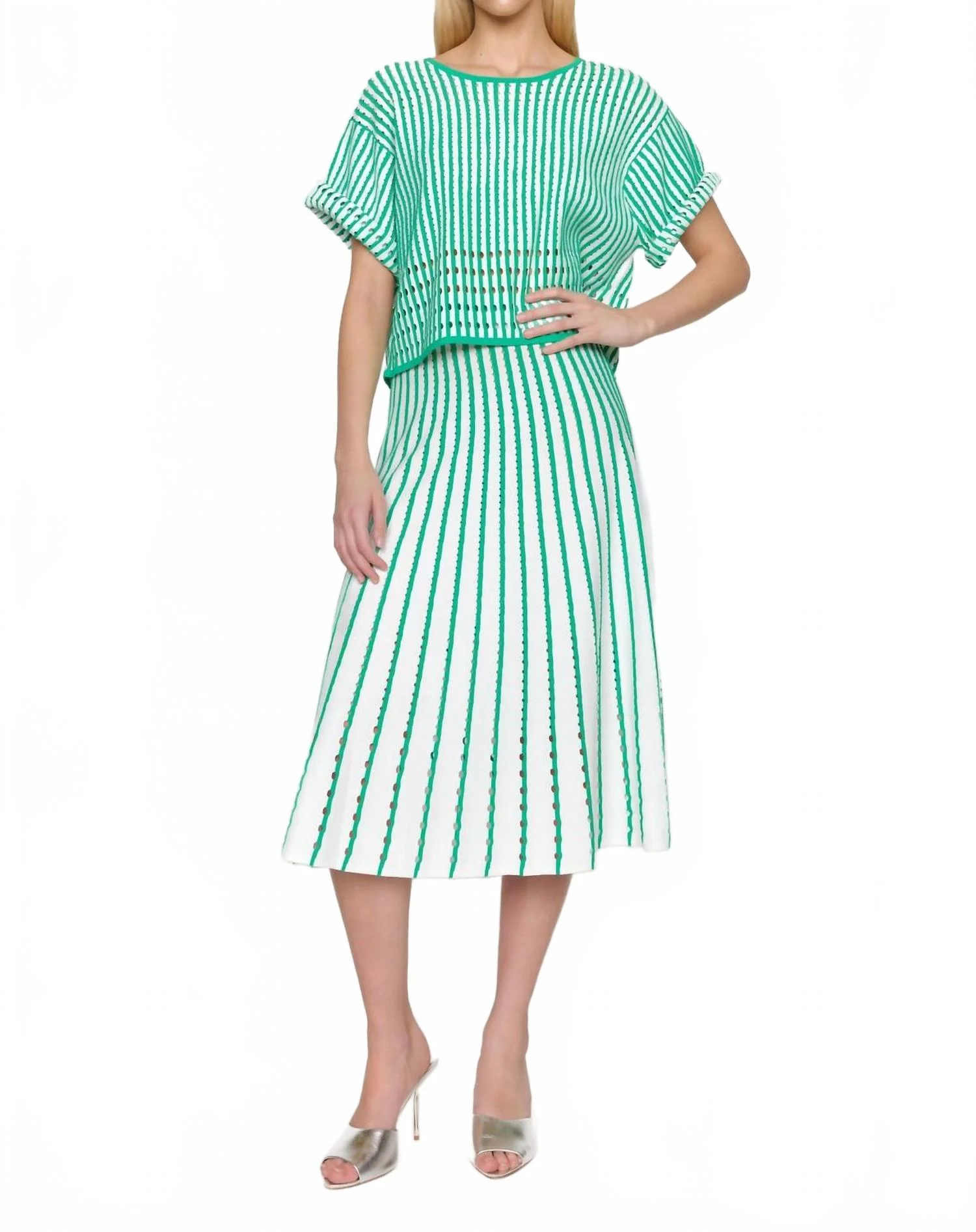Colton Skirt In Pinstripe Green